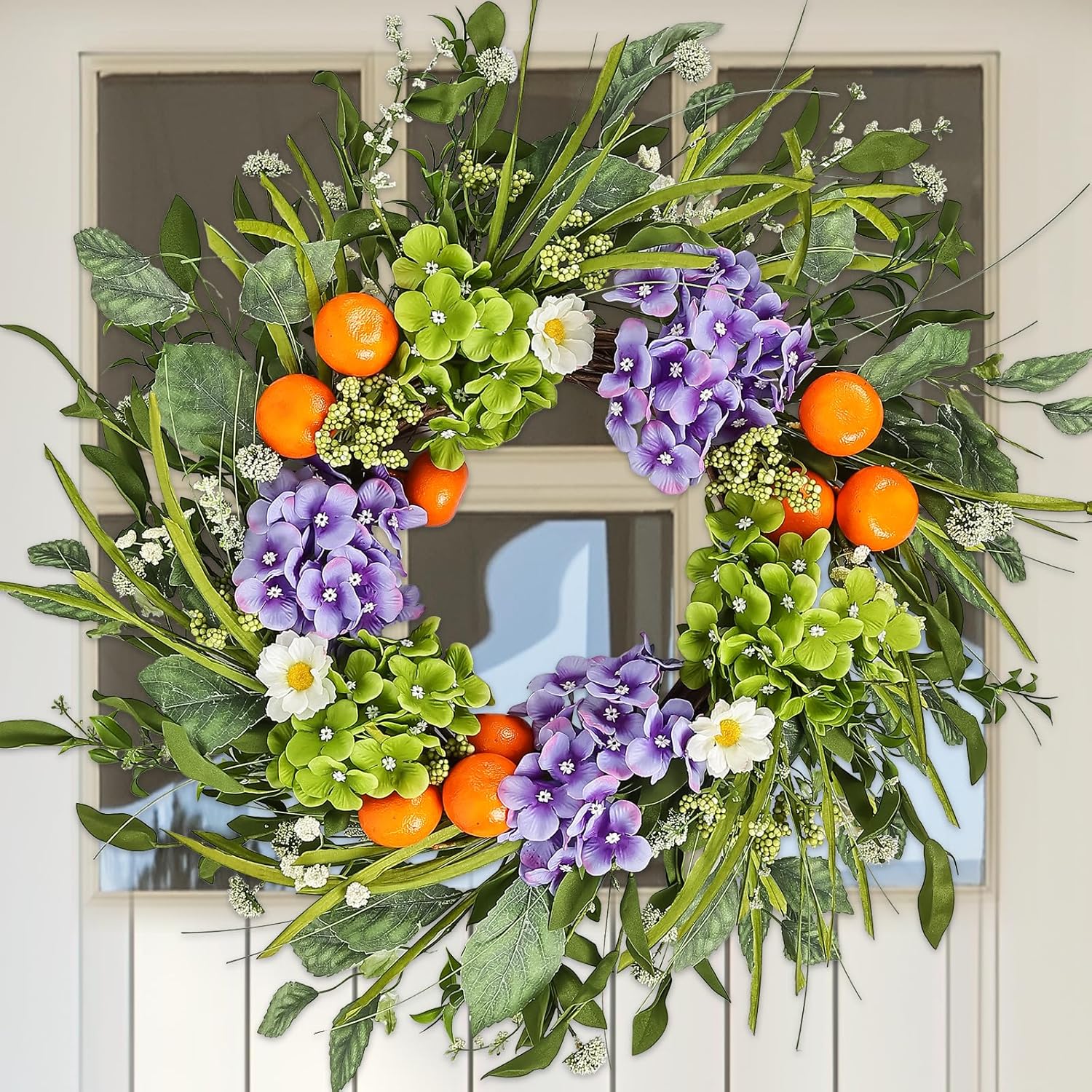 24 Inch Hydrangea Wreath Purple Realistic