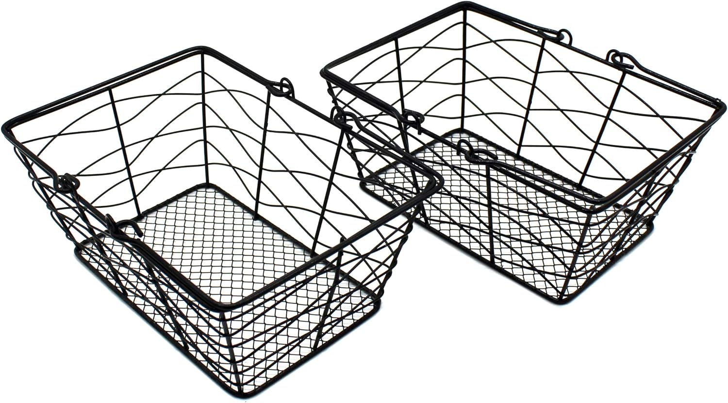 CVHOMEDECO Metal Wire Fruit Baskets Set of 2 Black Rustic Oval