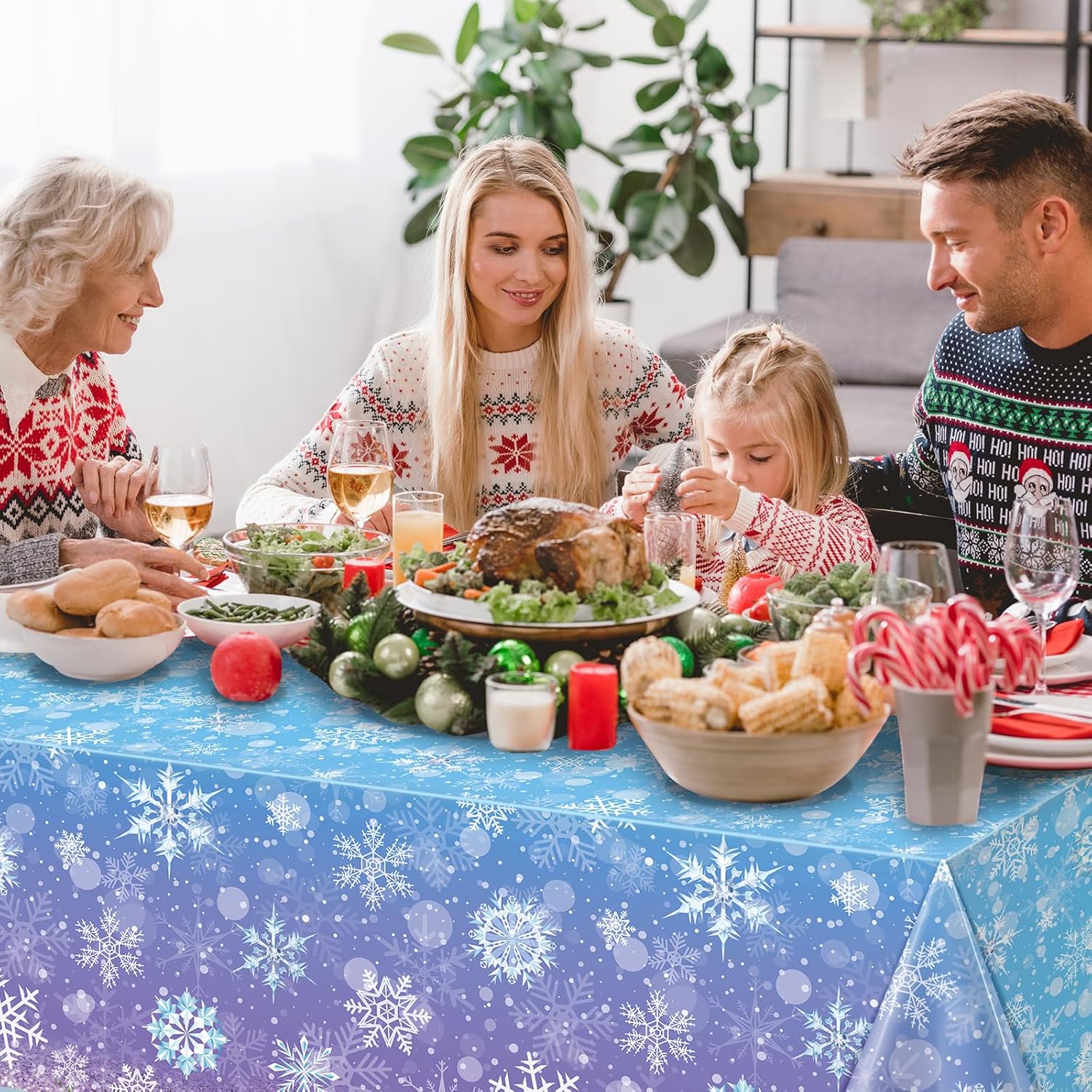 3 Pack Winter Snowflake Tablecloths Blue and Purple for Christmas Party