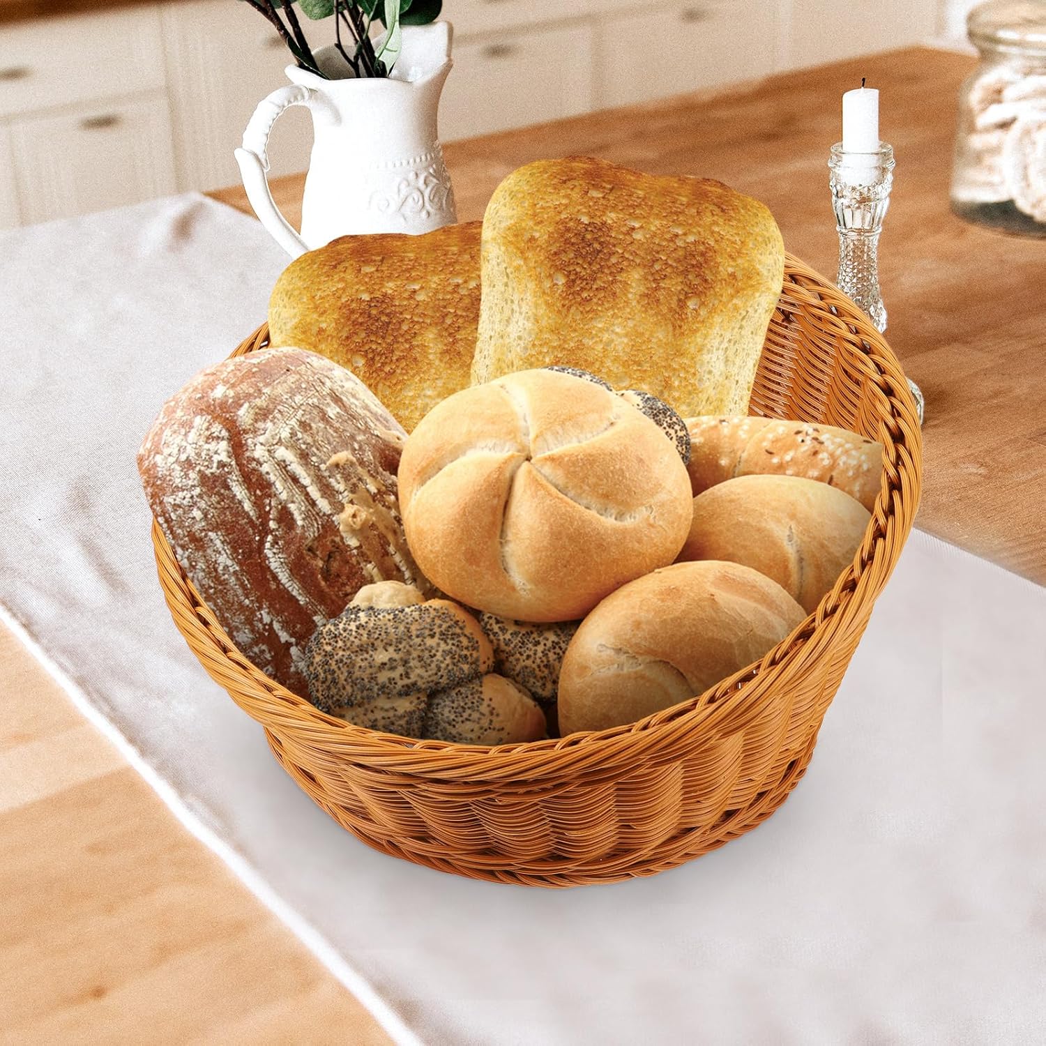 Amosfun Round Bread Basket Fruit Basket Storage Basket 12x12x75 Inch