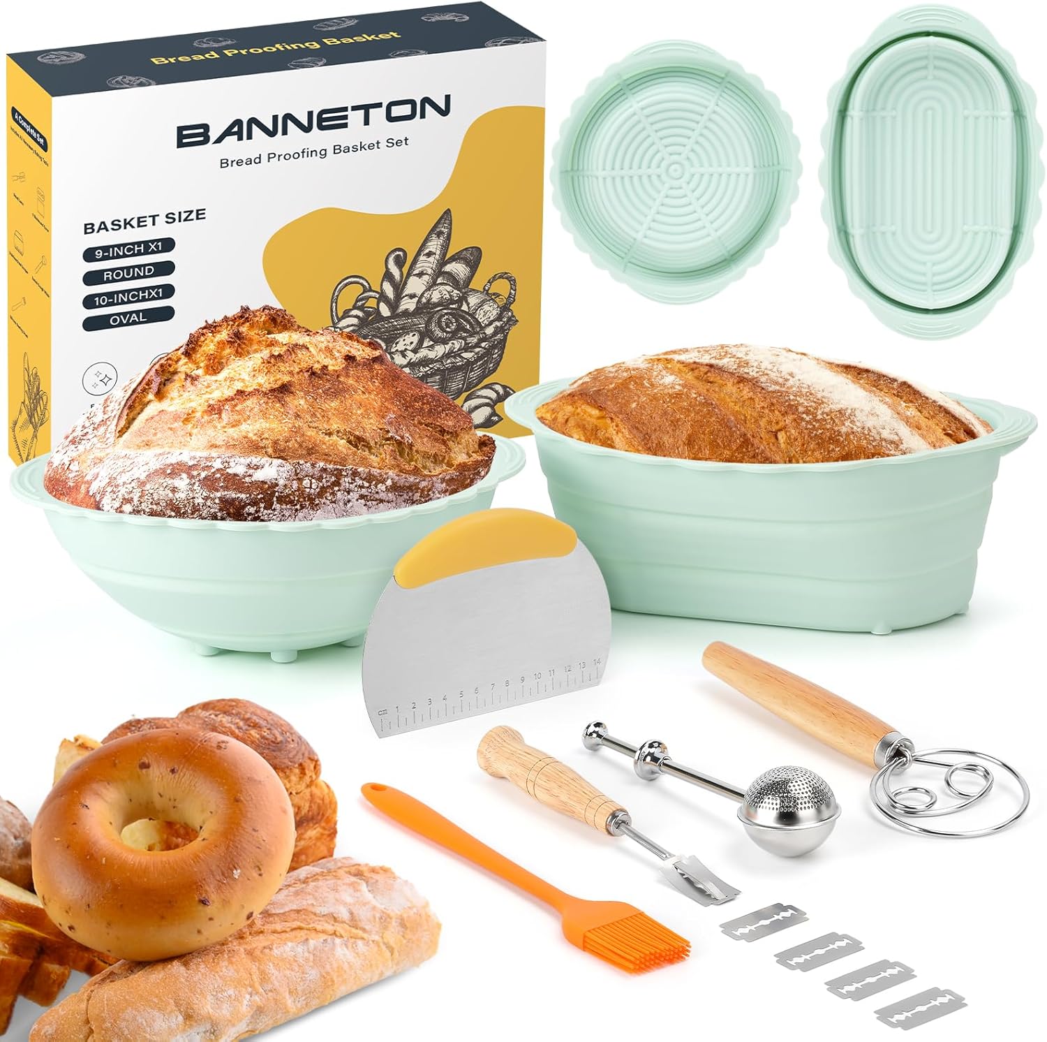 Neddie Upgraded Silicone Banneton Proofing Basket Set of 2