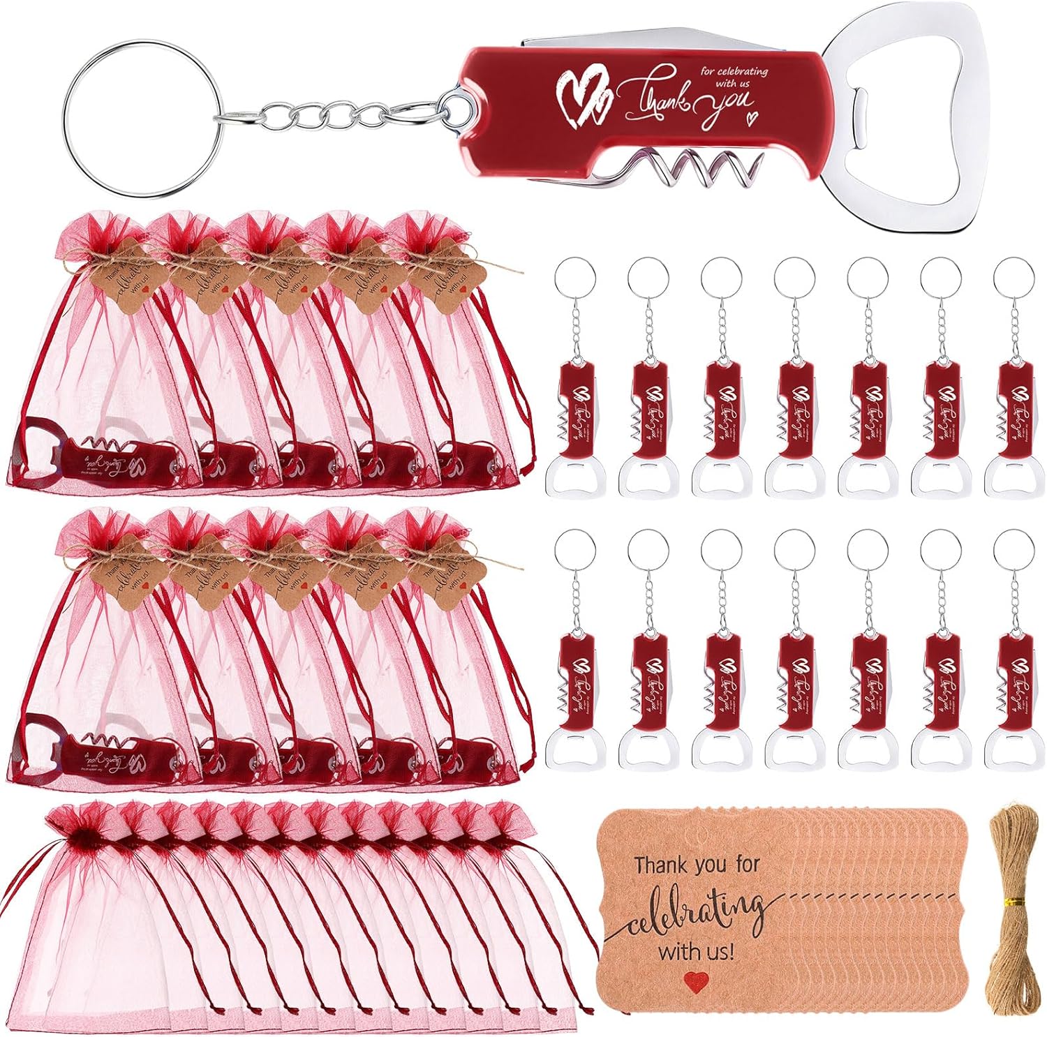 Vesici 24 Piece Wedding Favors Bottle Opener Keychains Set