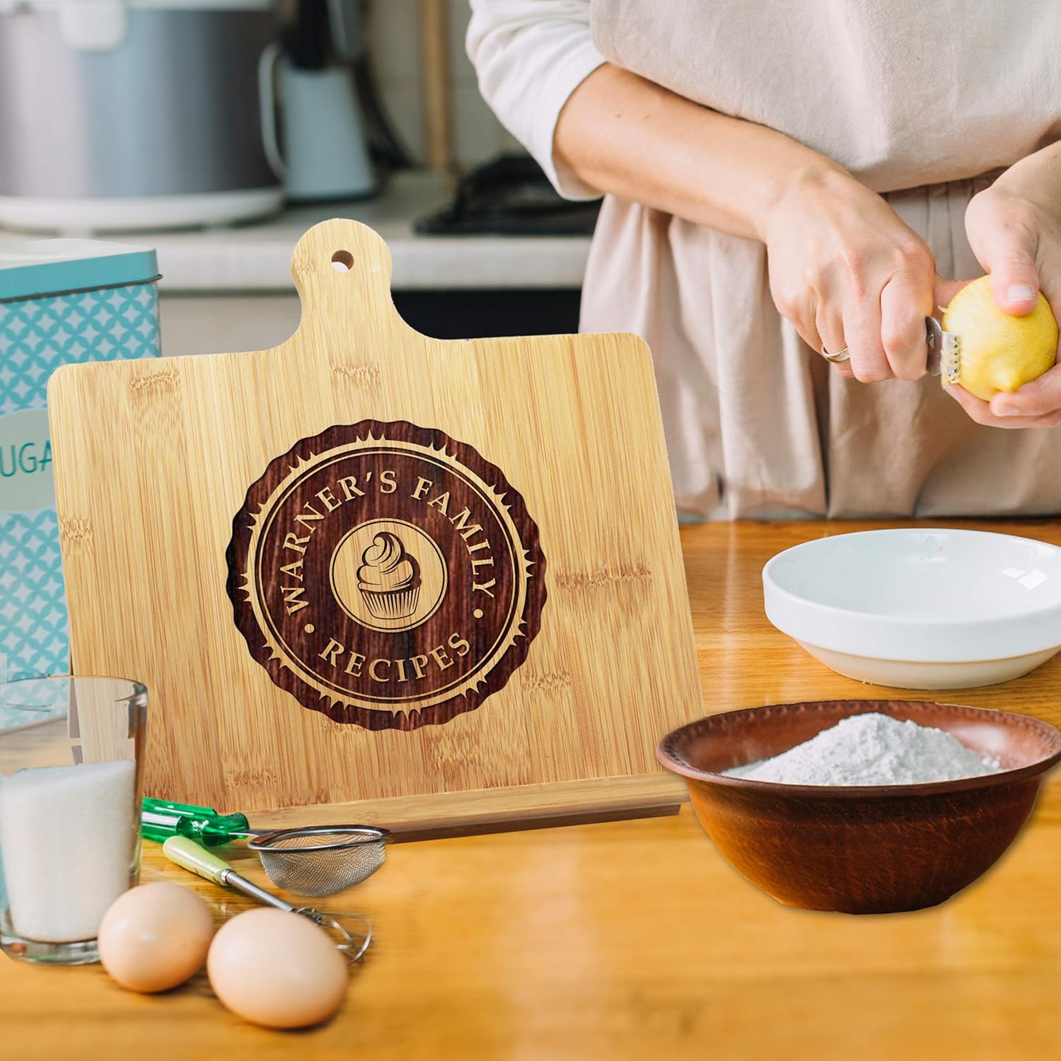 Personalized Bamboo Cookbook Holder with Monogram
