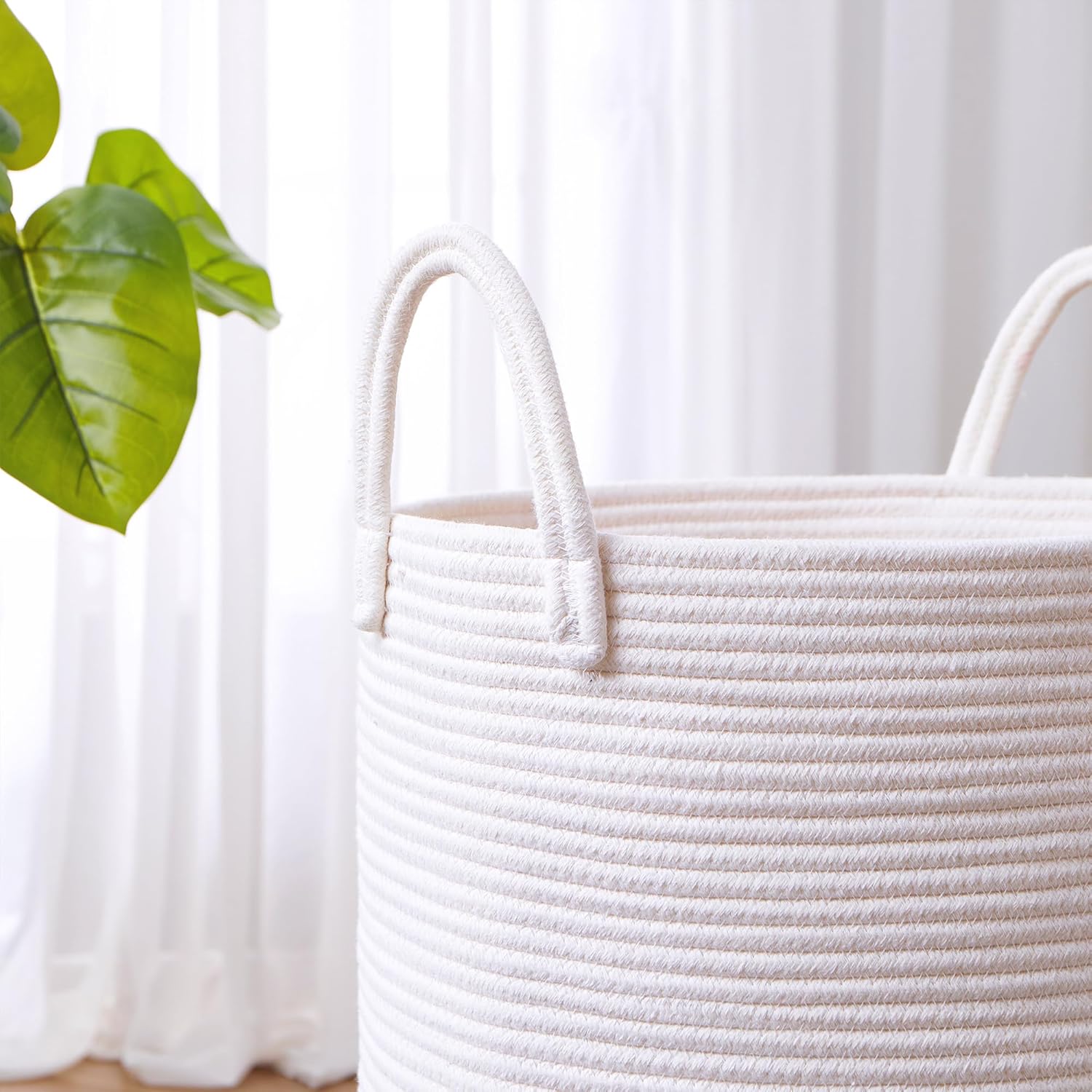 60L Pure White Woven Laundry Basket for Living Room Baby Nursery