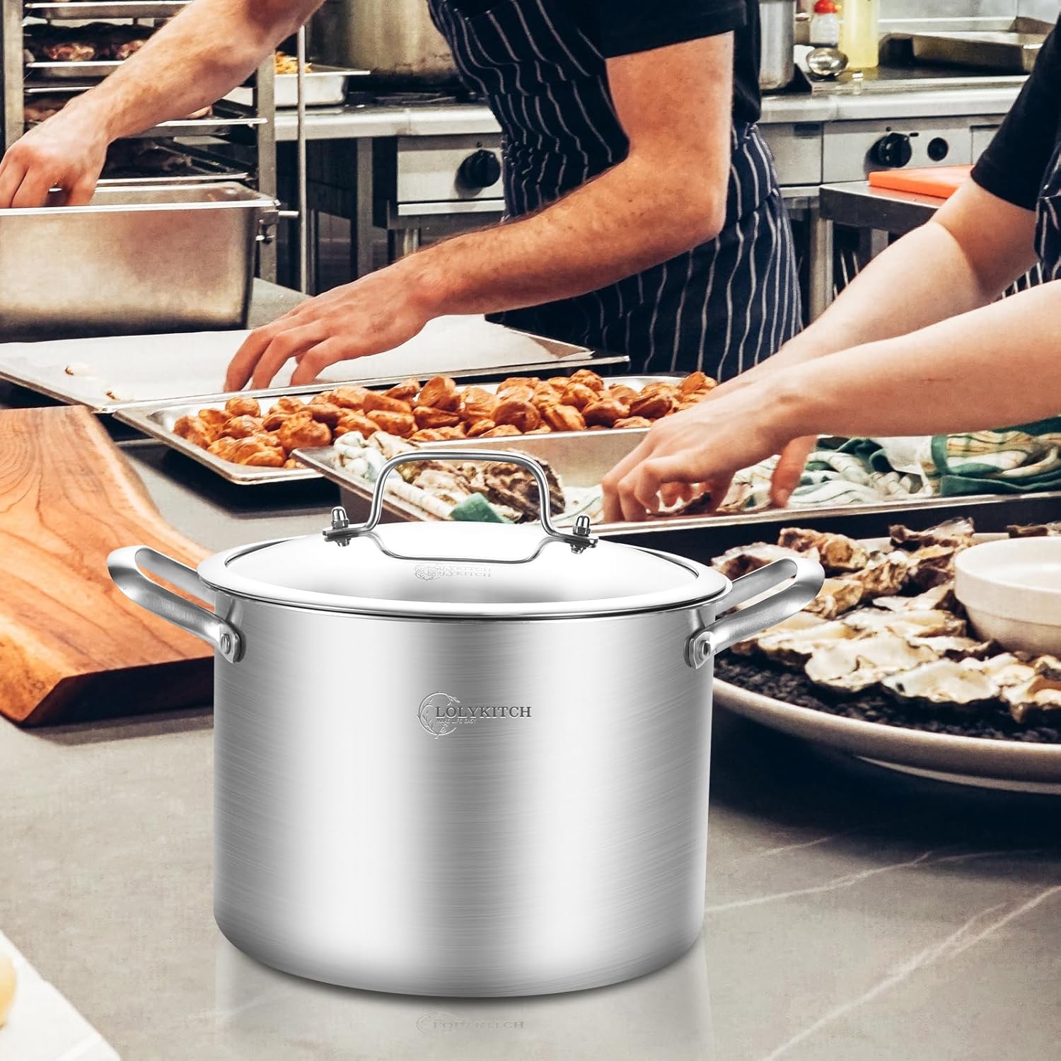 LOLYKITCH Tri-Ply 8 Quarts Stock Pot with Lid