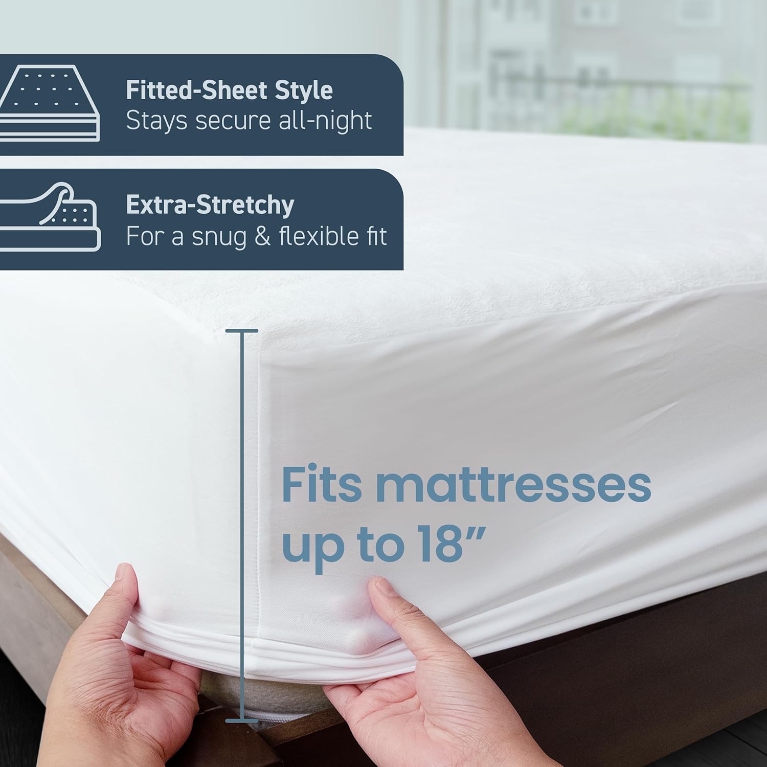 SafeRest Waterproof Queen Mattress Protector Fitted With Stretchable Pockets