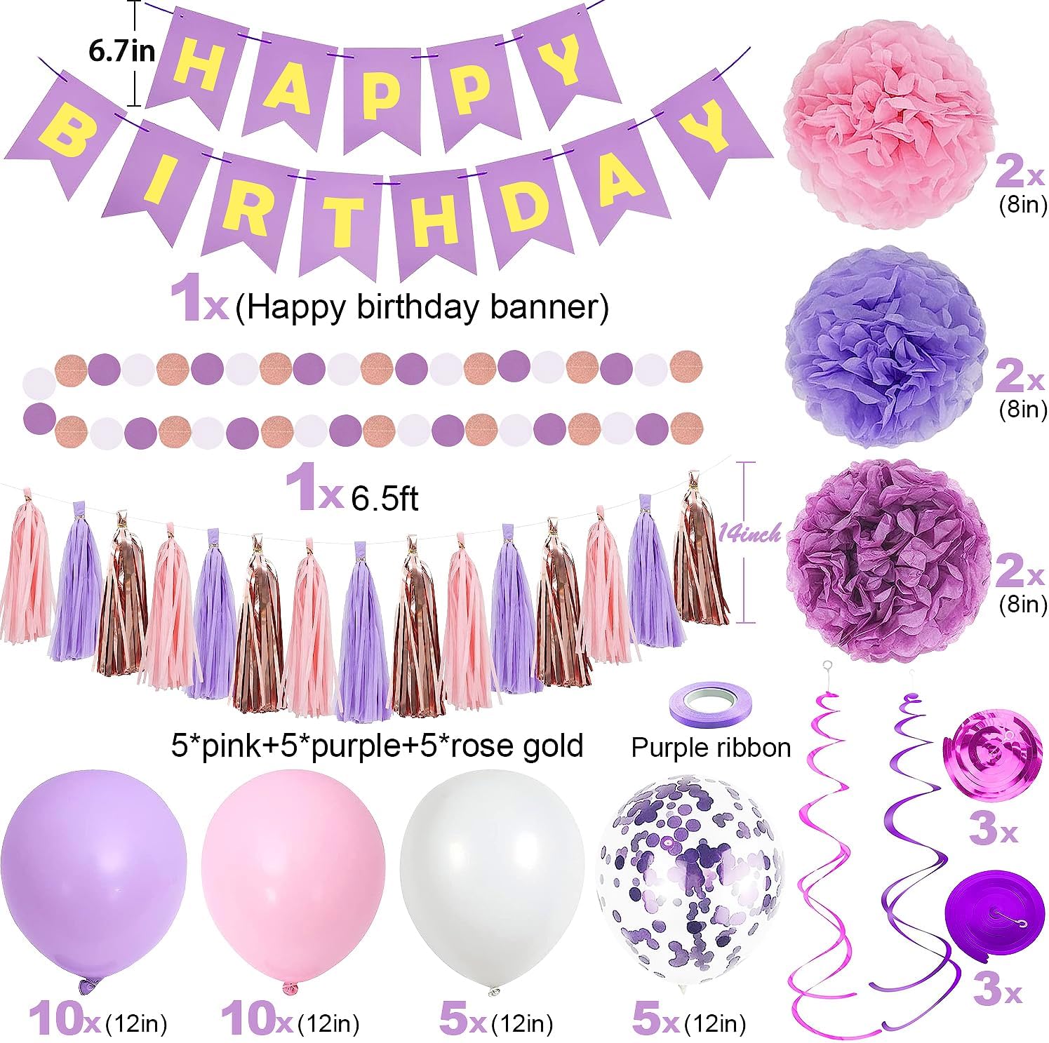 Purple Pink Birthday Party Decorations Set for Women Girls