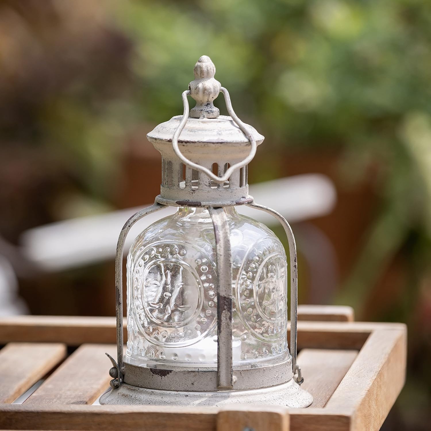 Stonebriar Antique White Metal Votive Candle Lantern with Handle 1
