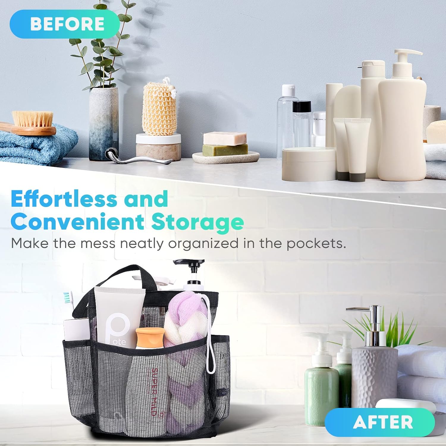 EUDELE Mesh Shower Caddy Portable 8 Pocket