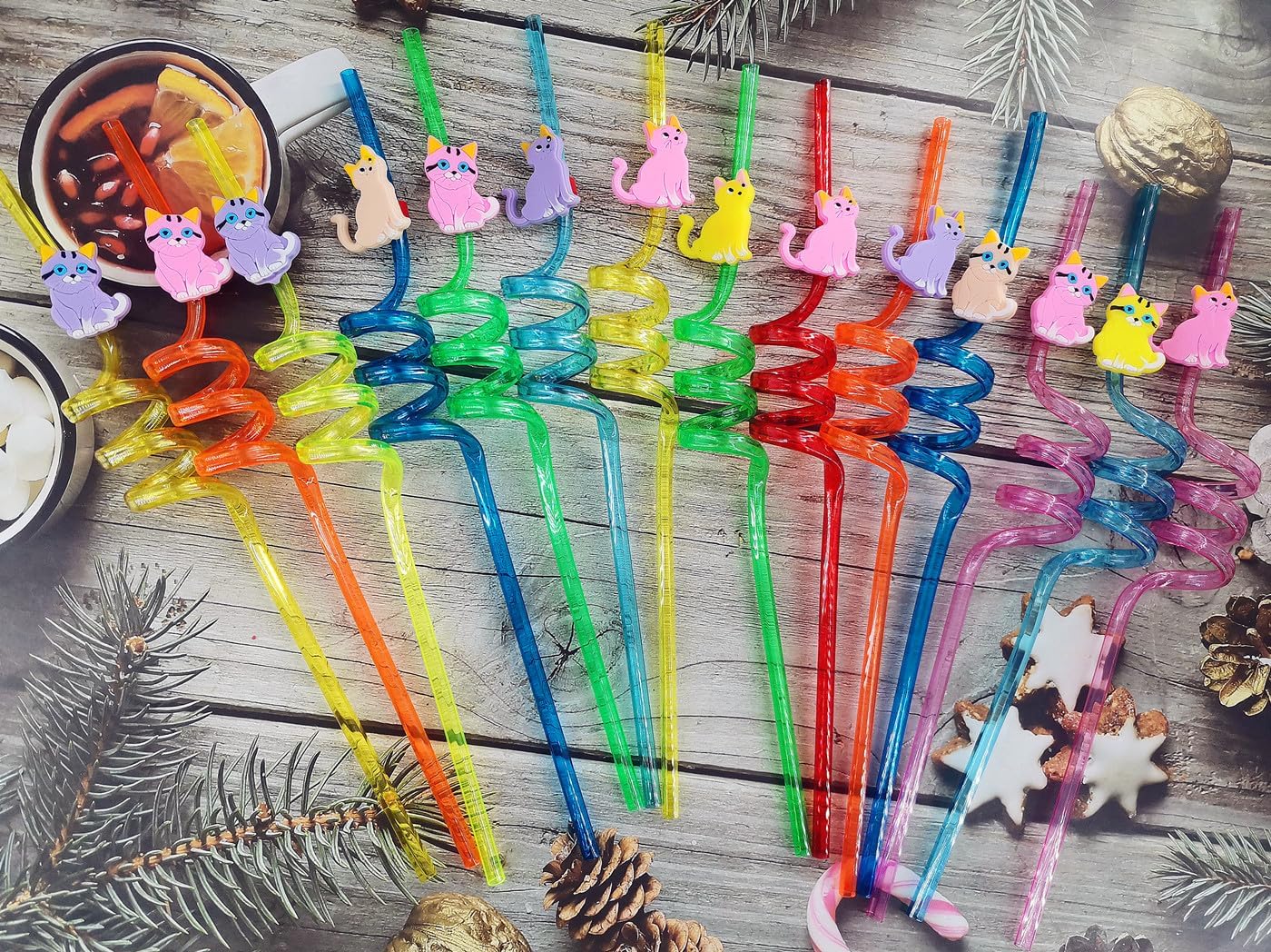 20 Cats Reusable Plastic Straws for School Events