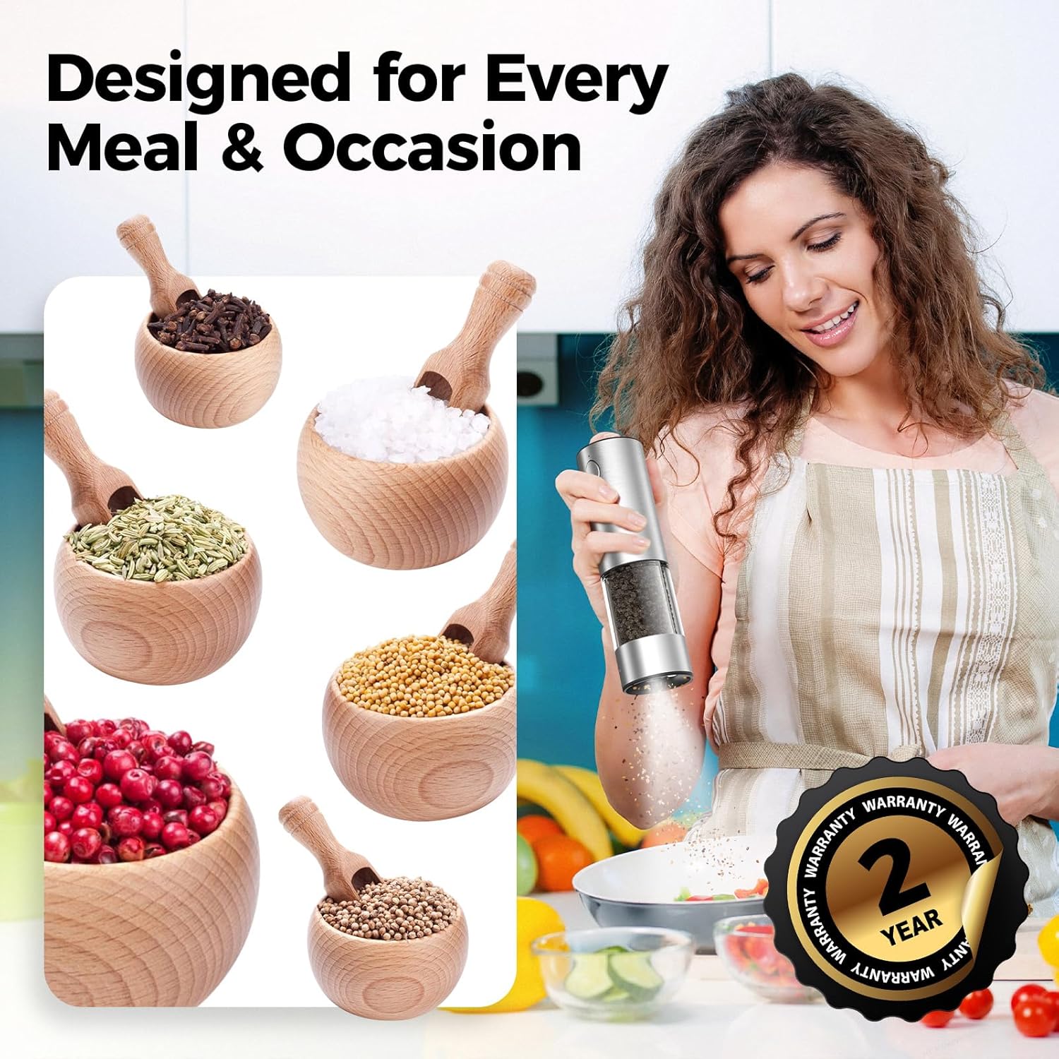 Larger Electric Salt and Pepper Grinder Set with Rechargeable Battery and Adjustable Coarseness