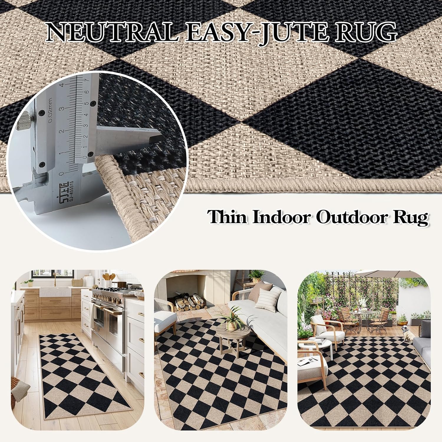 Lahome Checkered Jute-Inspired Rug 2x6