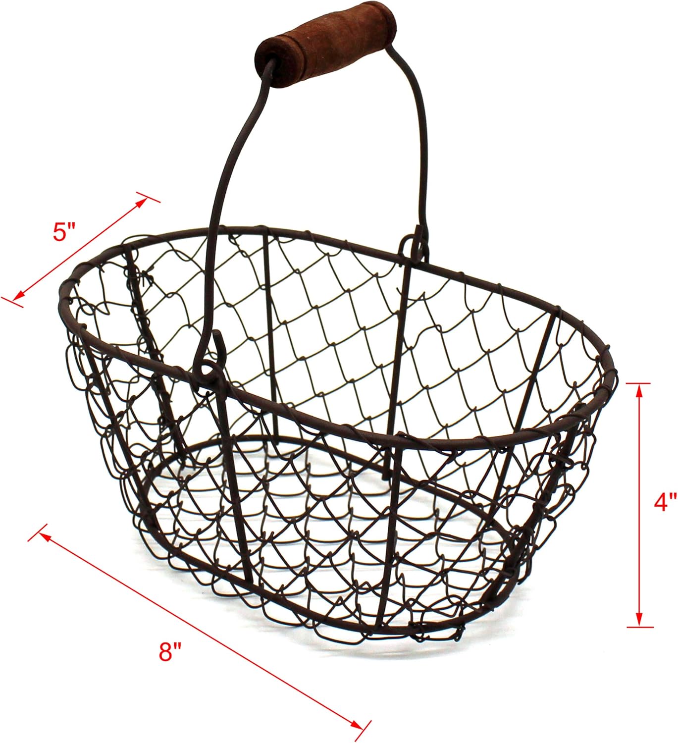 CVHOMEDECO Metal Wire Egg Baskets with Wooden Handle Set of 2