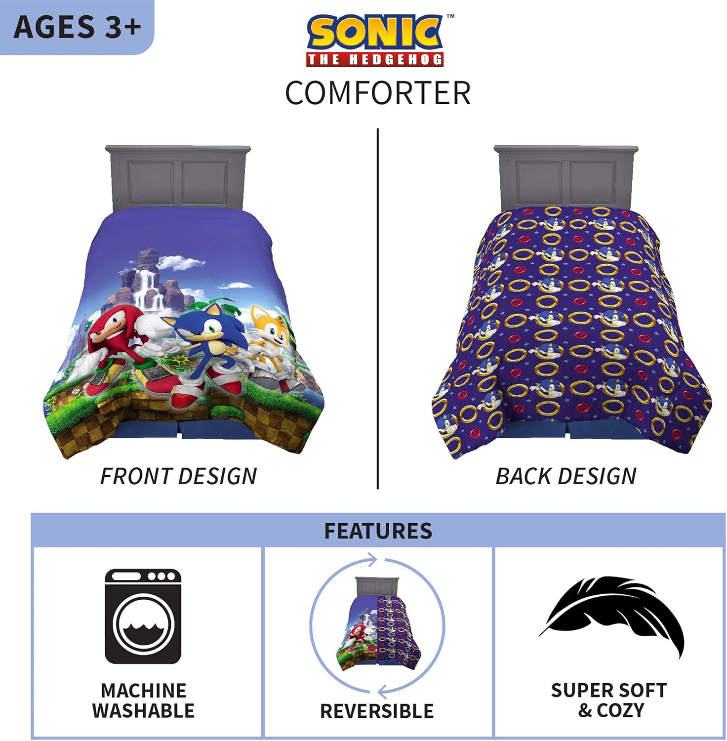 Franco Kids Bedding Reversible Comforter Sonic The Hedgehog