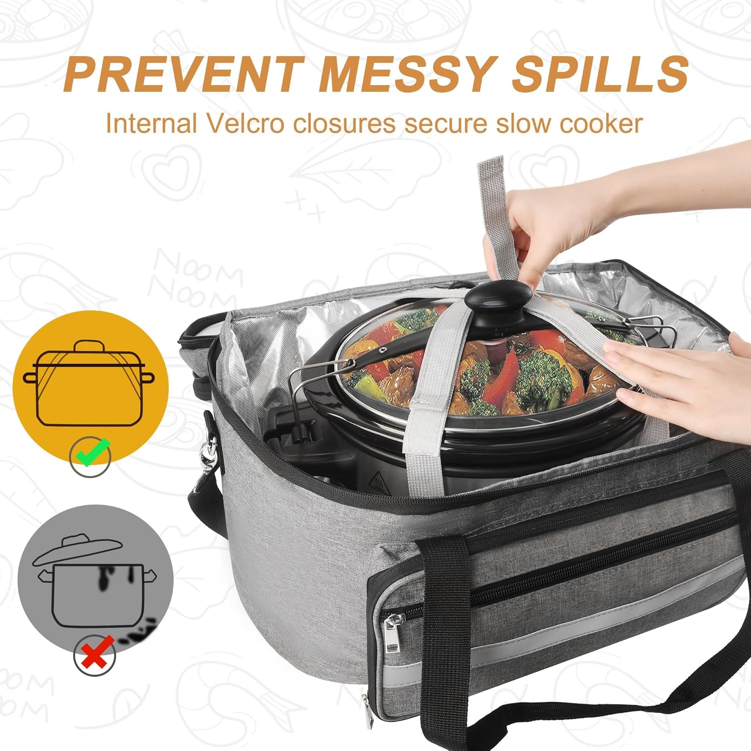 Double Layer Slow Cooker Carrying Bag with Insulated Lining and Adjustable Straps