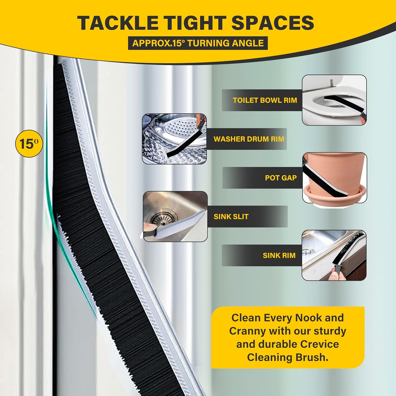 Hard Bristle Crevice Cleaning Brush 3 Pcs for Narrow Spaces