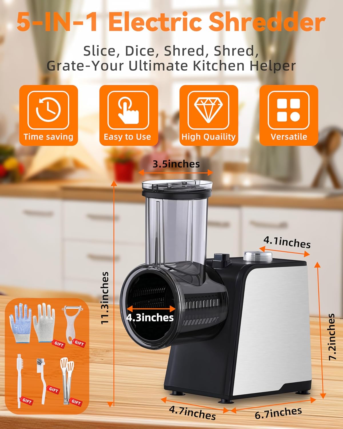 5-In-1 Electric Cheese Grater with 800W Motor