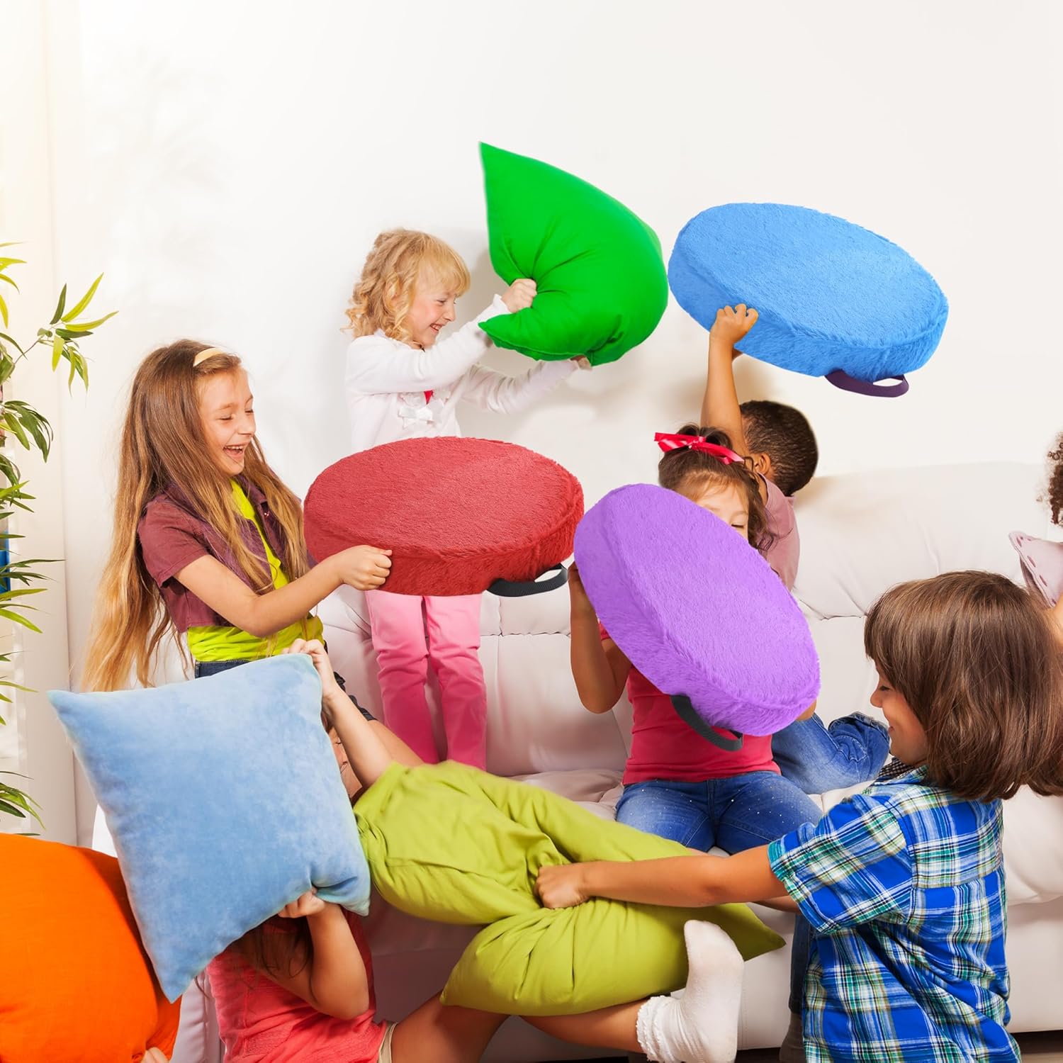 HOMBYS 6-Piece Furry Floor Cushion Set for Kids