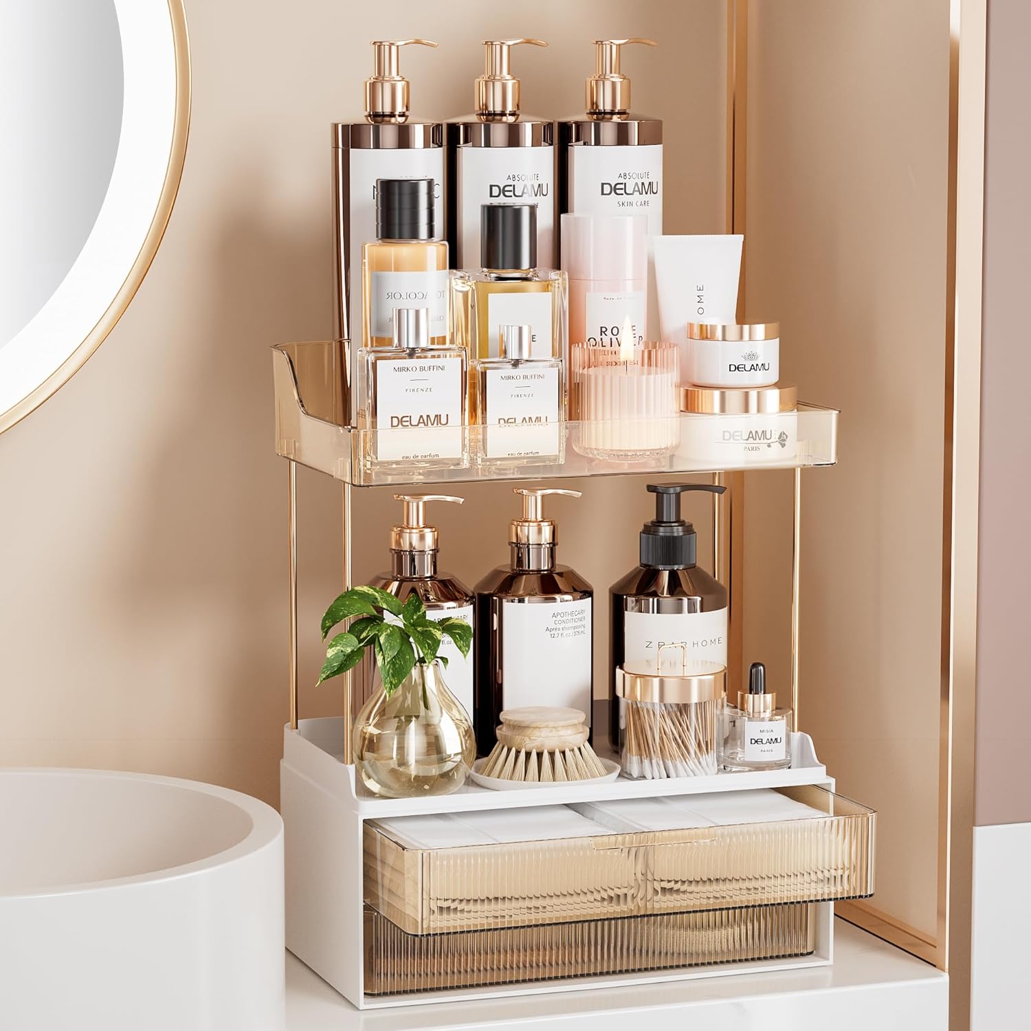 Delamu 2-Tier Makeup Organizer for Bathroom Storage