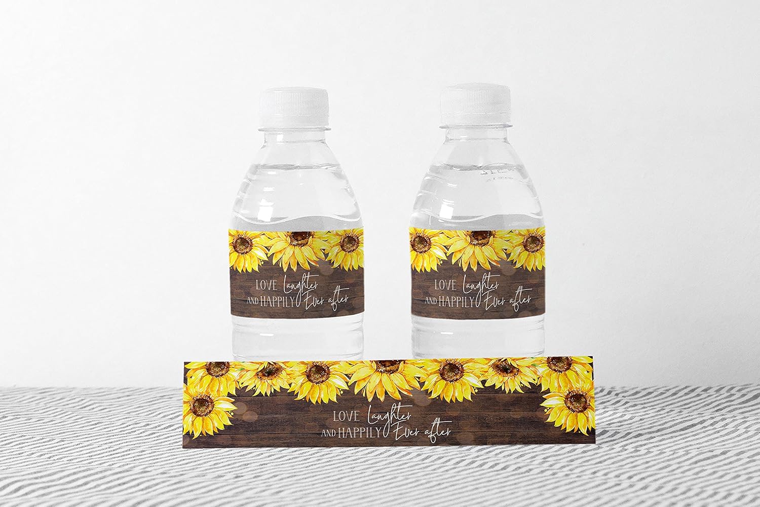 Main Event Prints Sunflower Wedding Bottle Wraps - 25 Rustic Labels