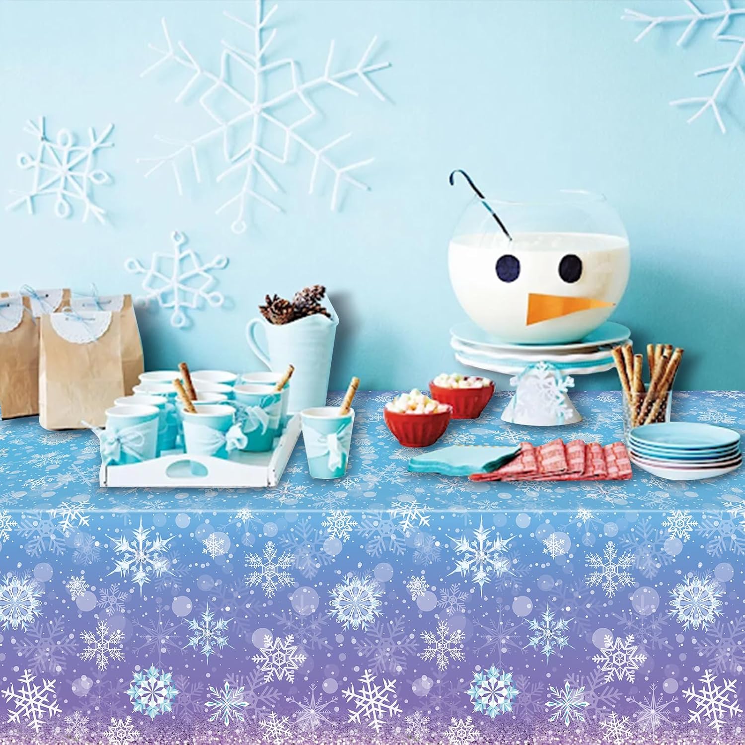 3 Pack Winter Snowflake Tablecloths Blue and Purple for Christmas Party