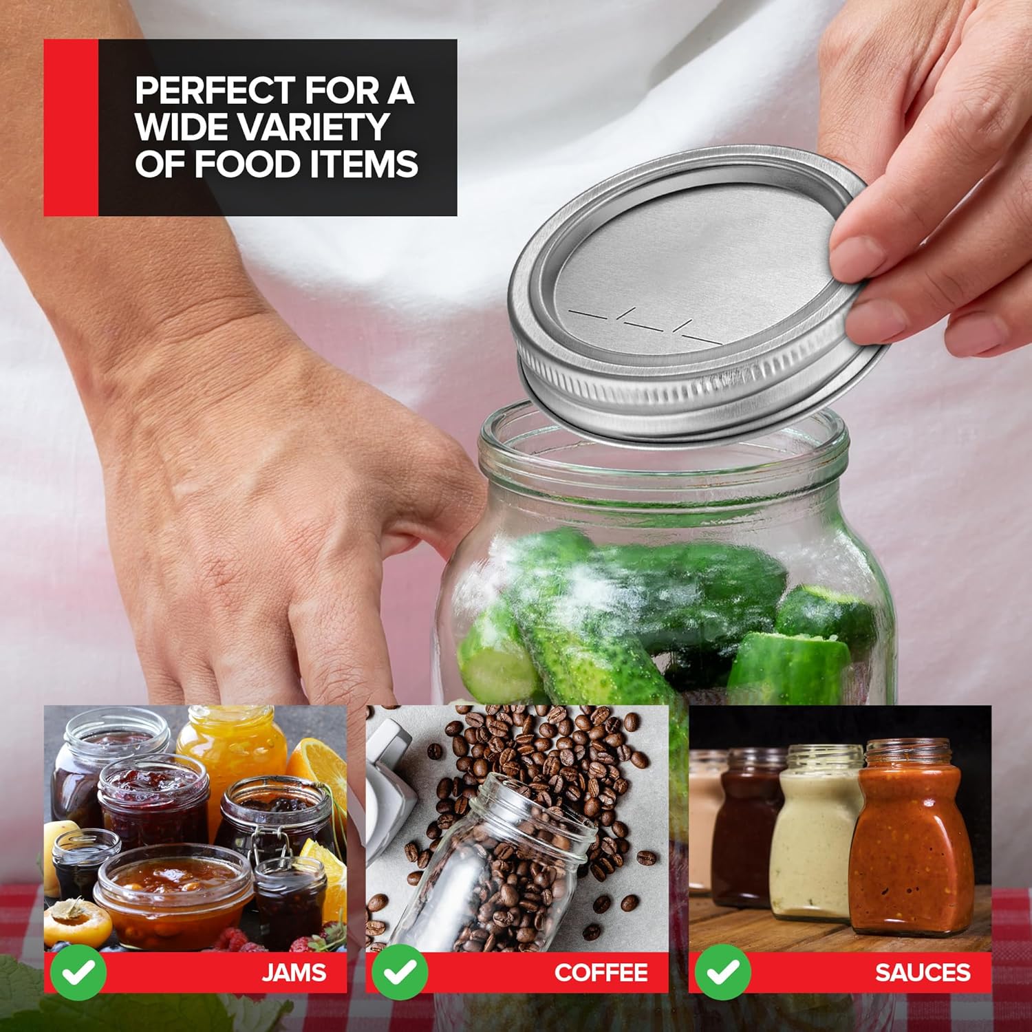 48 Piece Canning Lids with Rings for Mason Jars