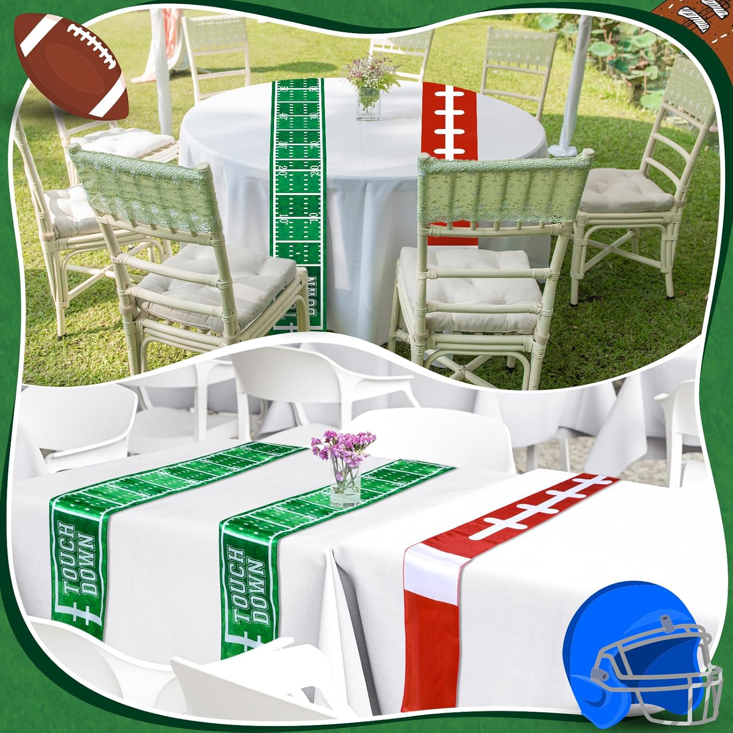 12 Pcs Football Themed Table Runners for Game Day Parties