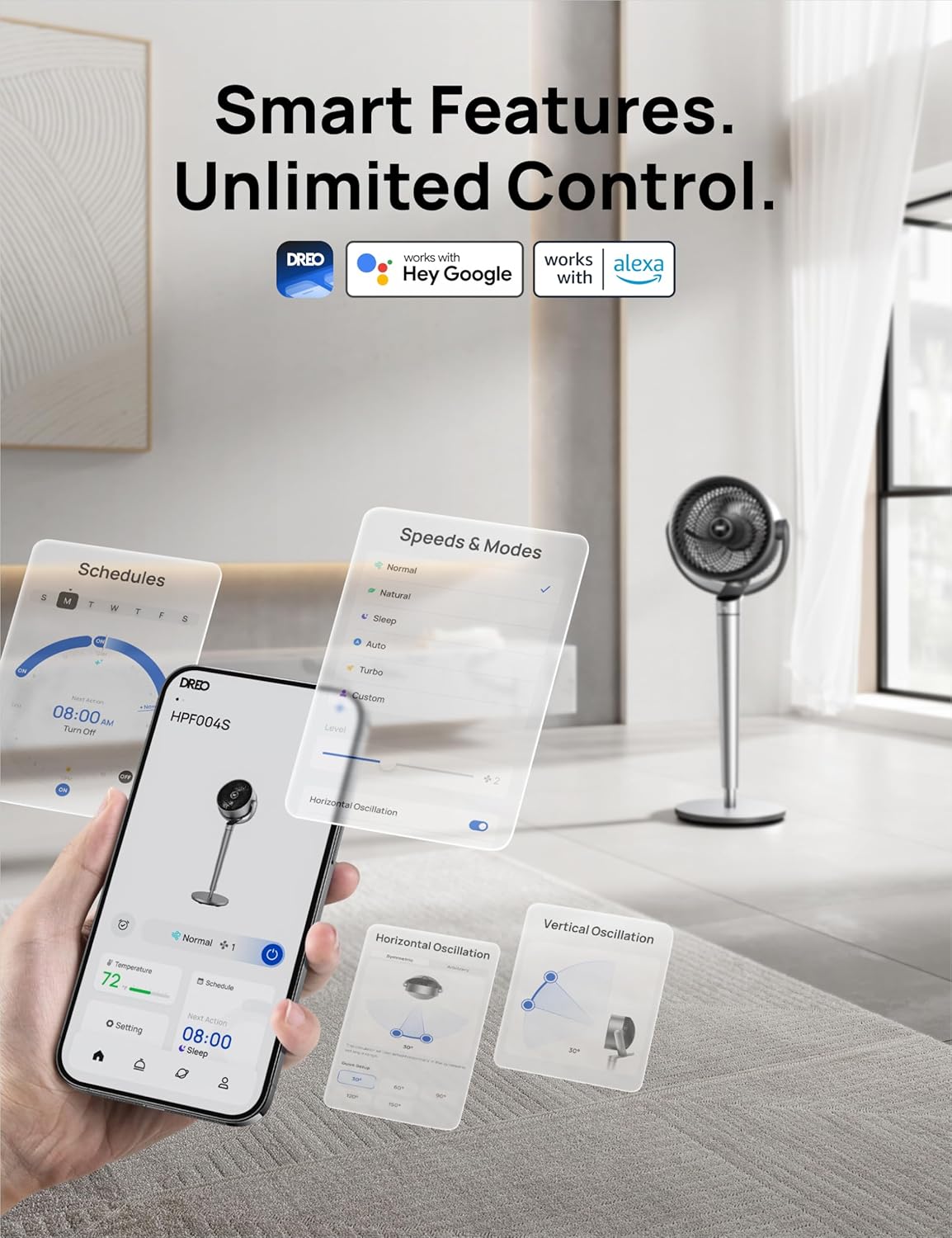 Dreo Oscillating Fan for Bedroom with Smart Control