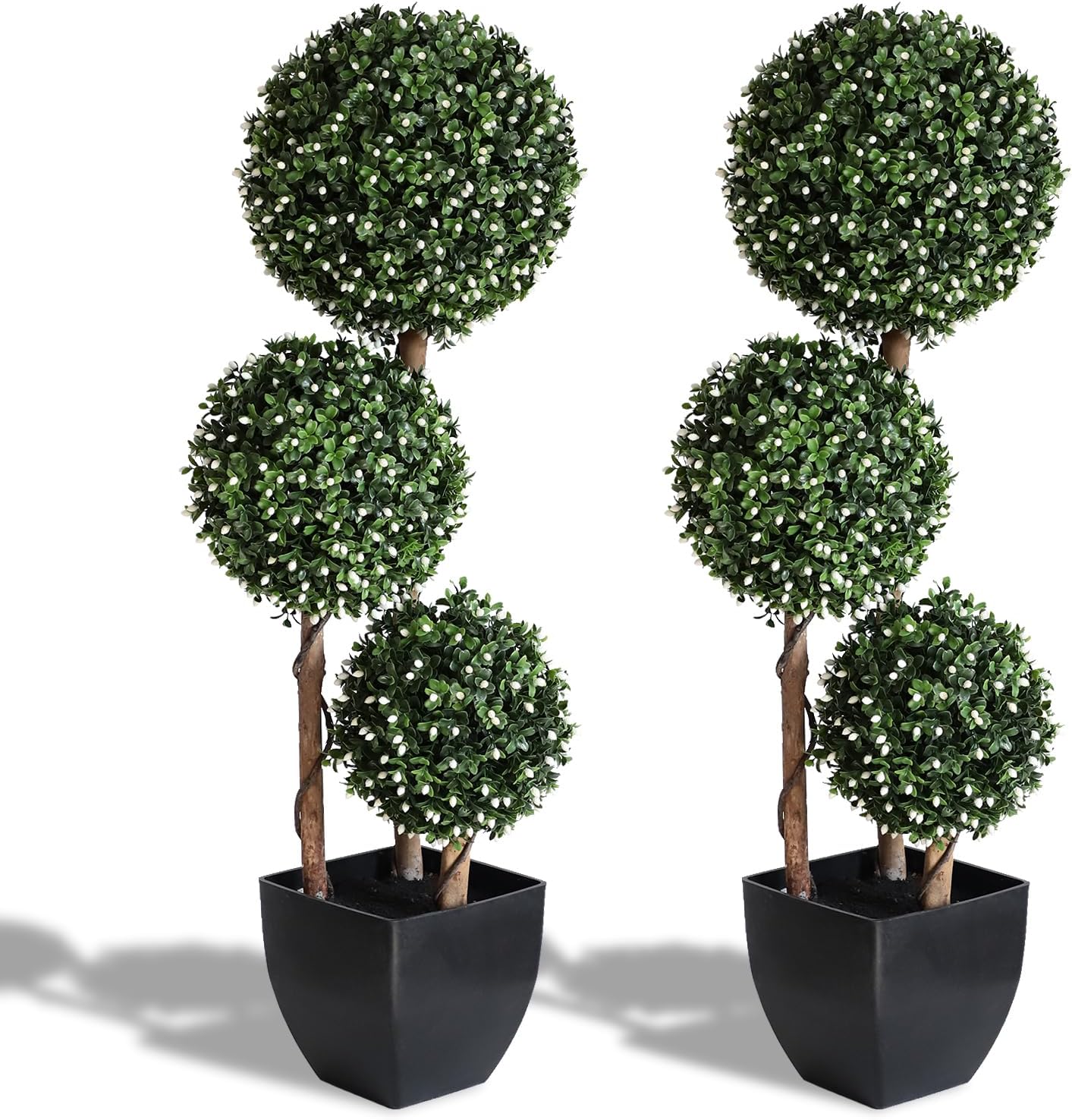 Momoplant 2 Pack 35 Inch Artificial Triple Topiary Ball White Plant