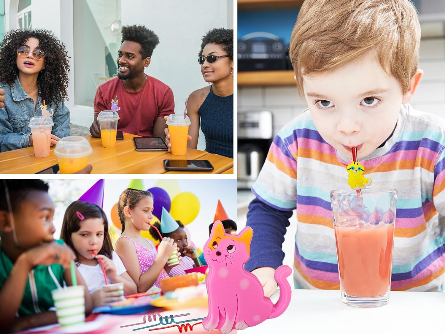 20 Cats Reusable Plastic Straws for School Events