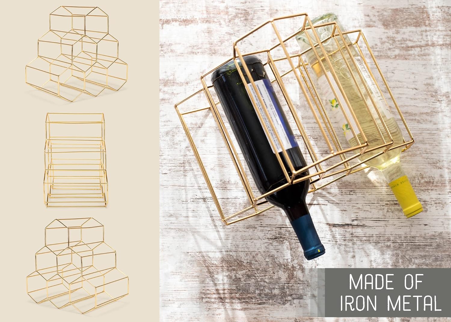 NAT Jules Honeycomb Gold Tone Wine Rack