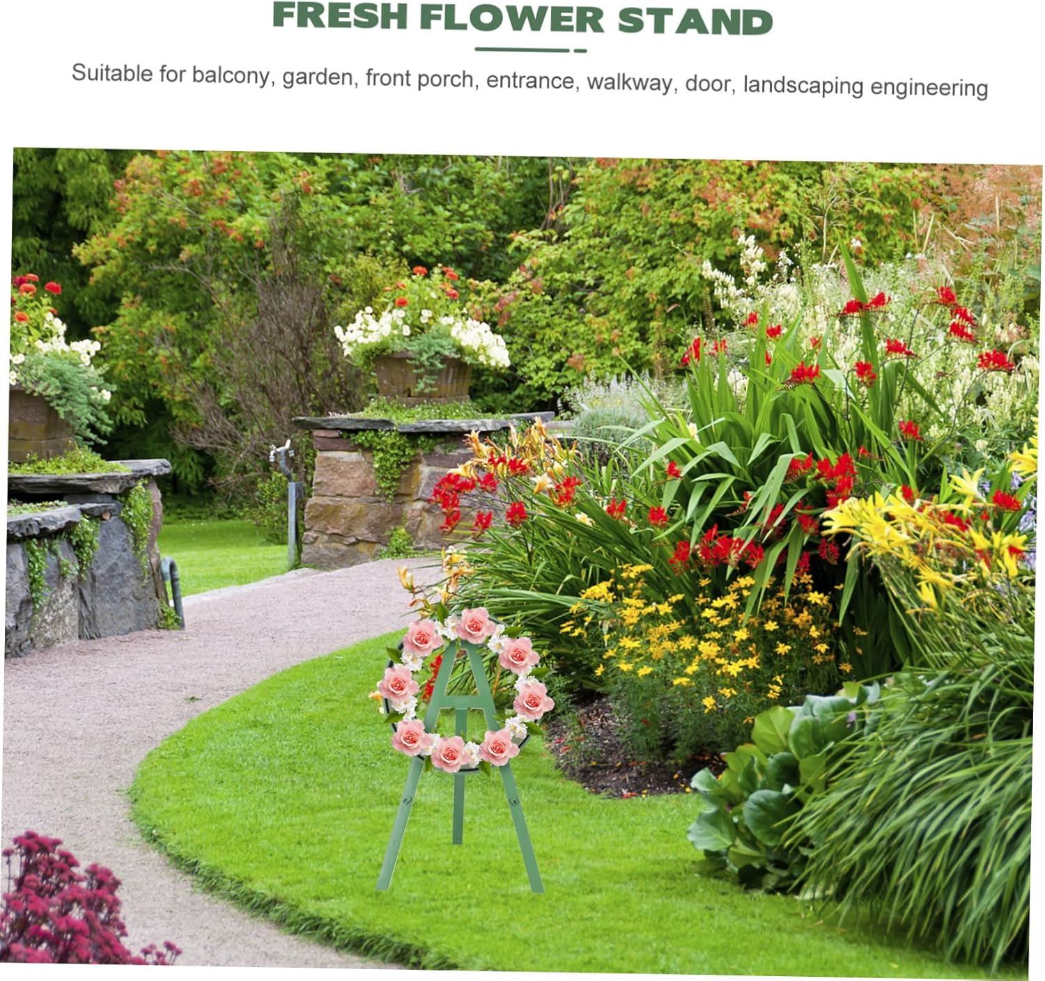 Happyyami Fresh Flower Stand for Funeral Wreaths Adjustable Tripod Rack
