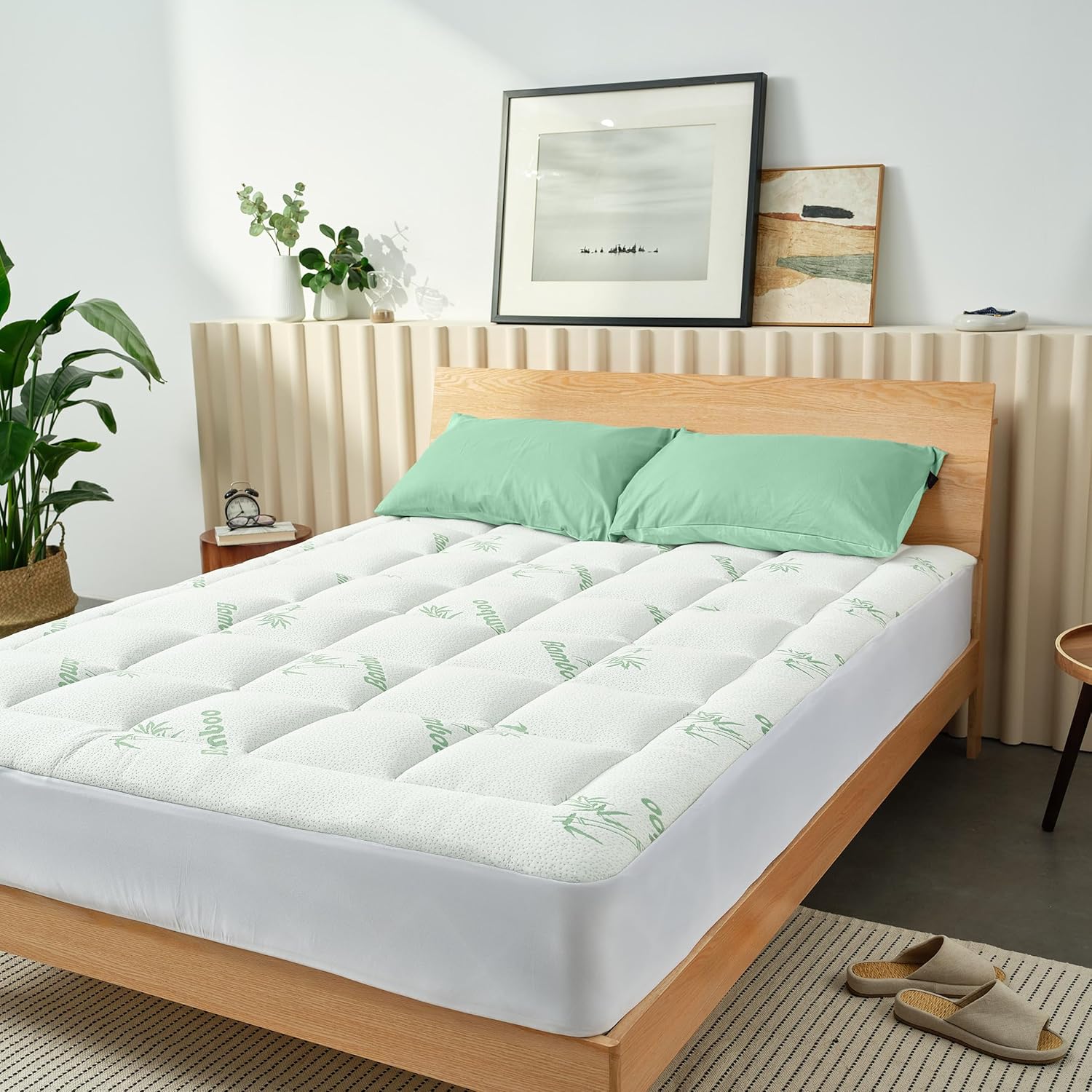 Ultra Soft Bamboo Mattress Topper for Back Pain Relief and Cool Sleep
