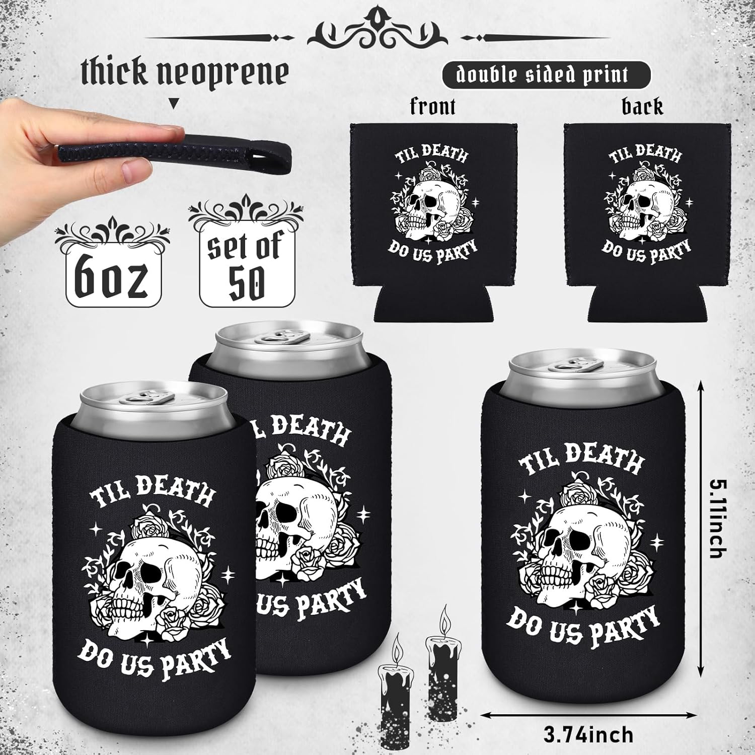 50 Pcs Till Death Beverage Sleeves for Gothic Halloween Parties