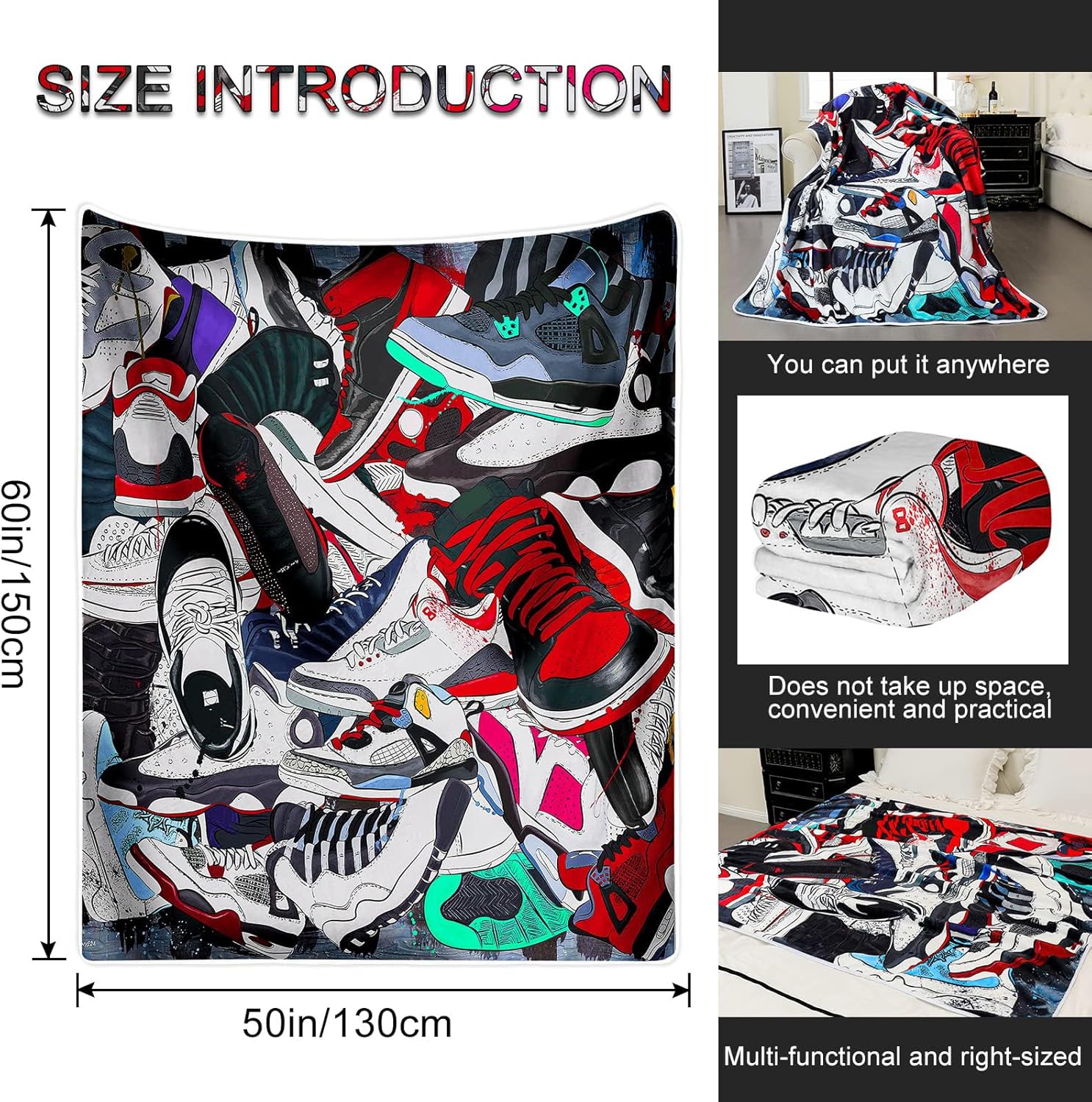 EISKBC Basketball Shoes Print Flannel Fleece Blanket for Kids