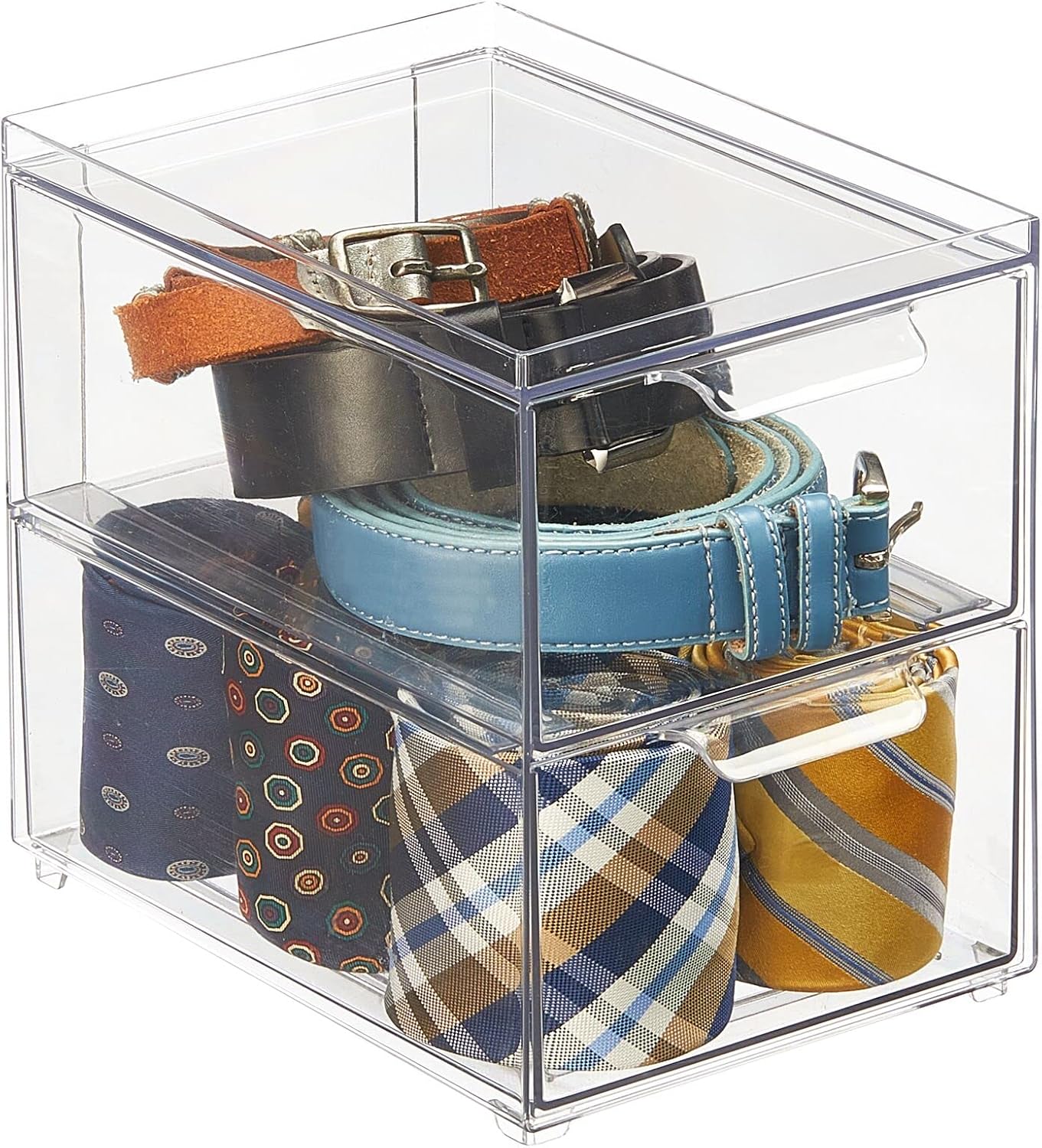mDesign Stackable Storage Containers with 2 Drawers - 4 Pack Clear