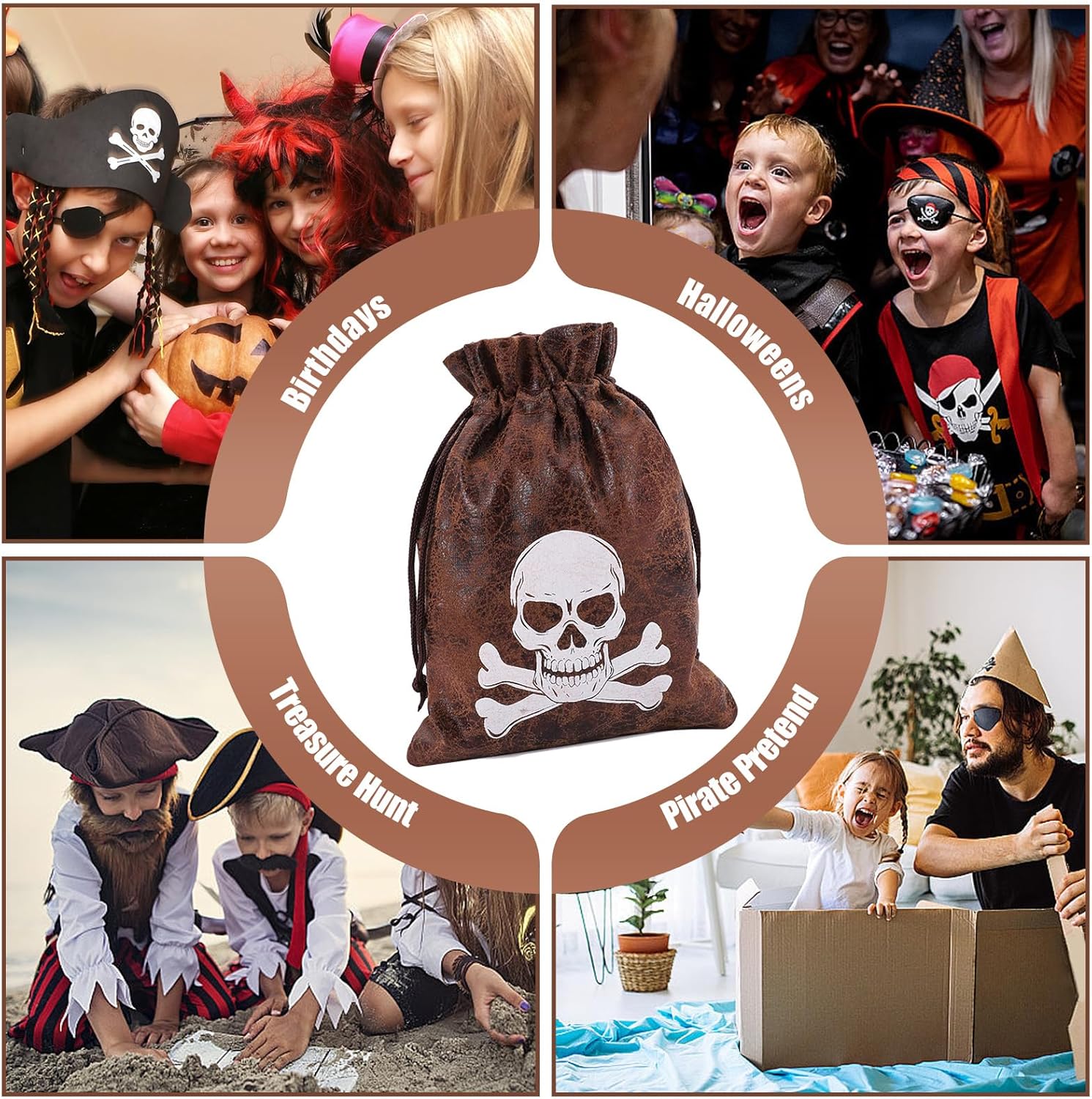 RICHNESS Pirate Loot Bags Drawstring Favors Pack of 12