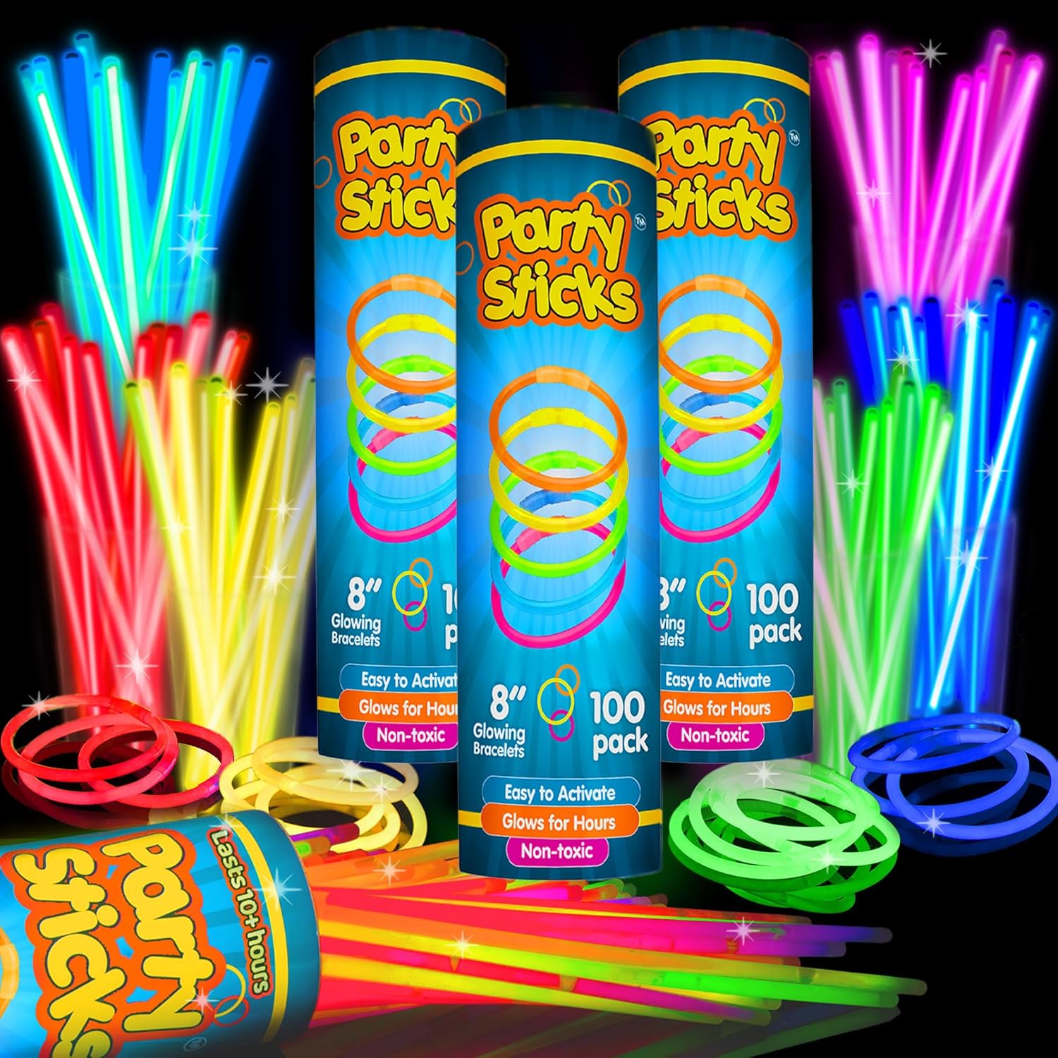 PartySticks 300 Ultra Bright Glow Sticks Jewelry Bulk Party Favors