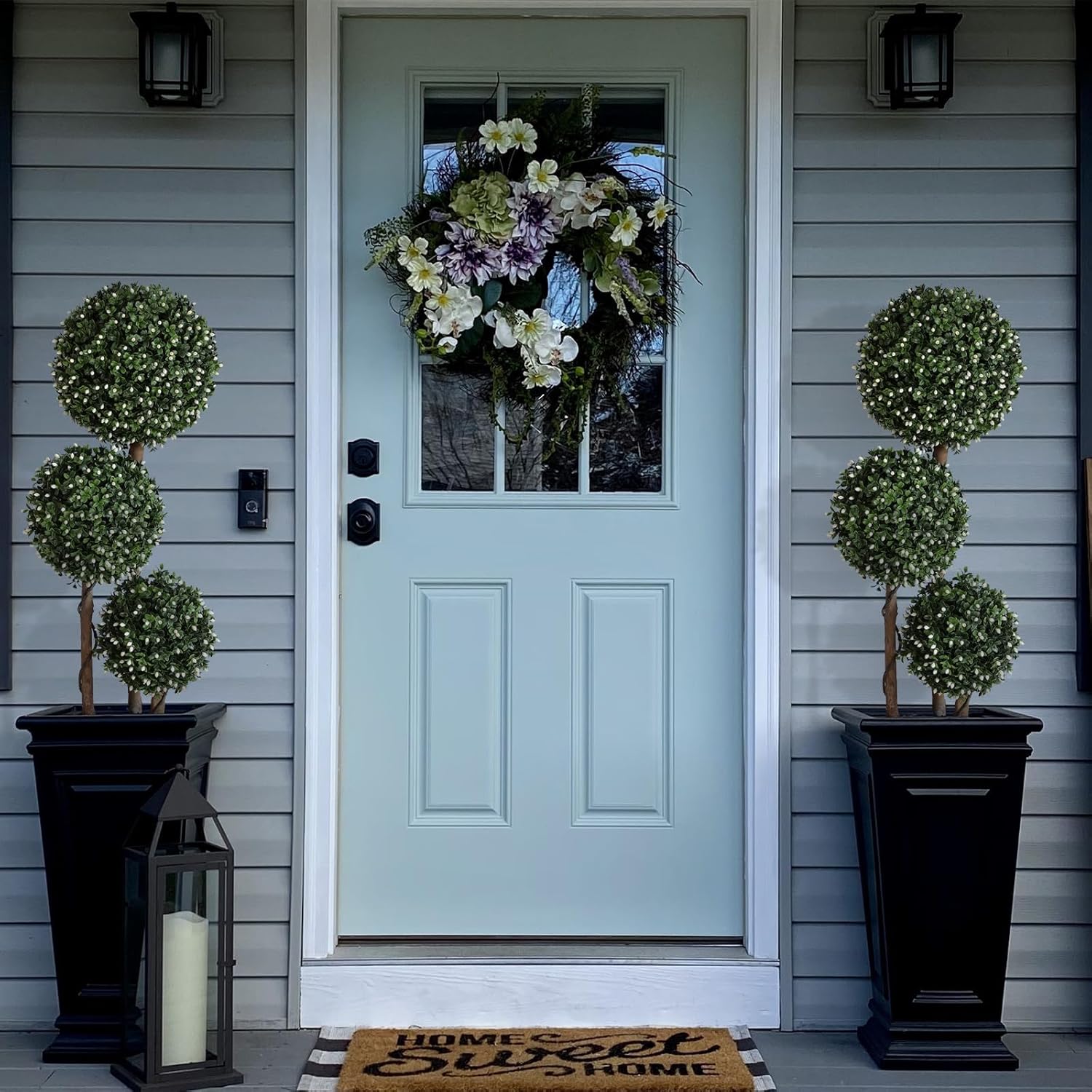 Momoplant 2 Pack 35 Inch Artificial Triple Topiary Ball White Plant