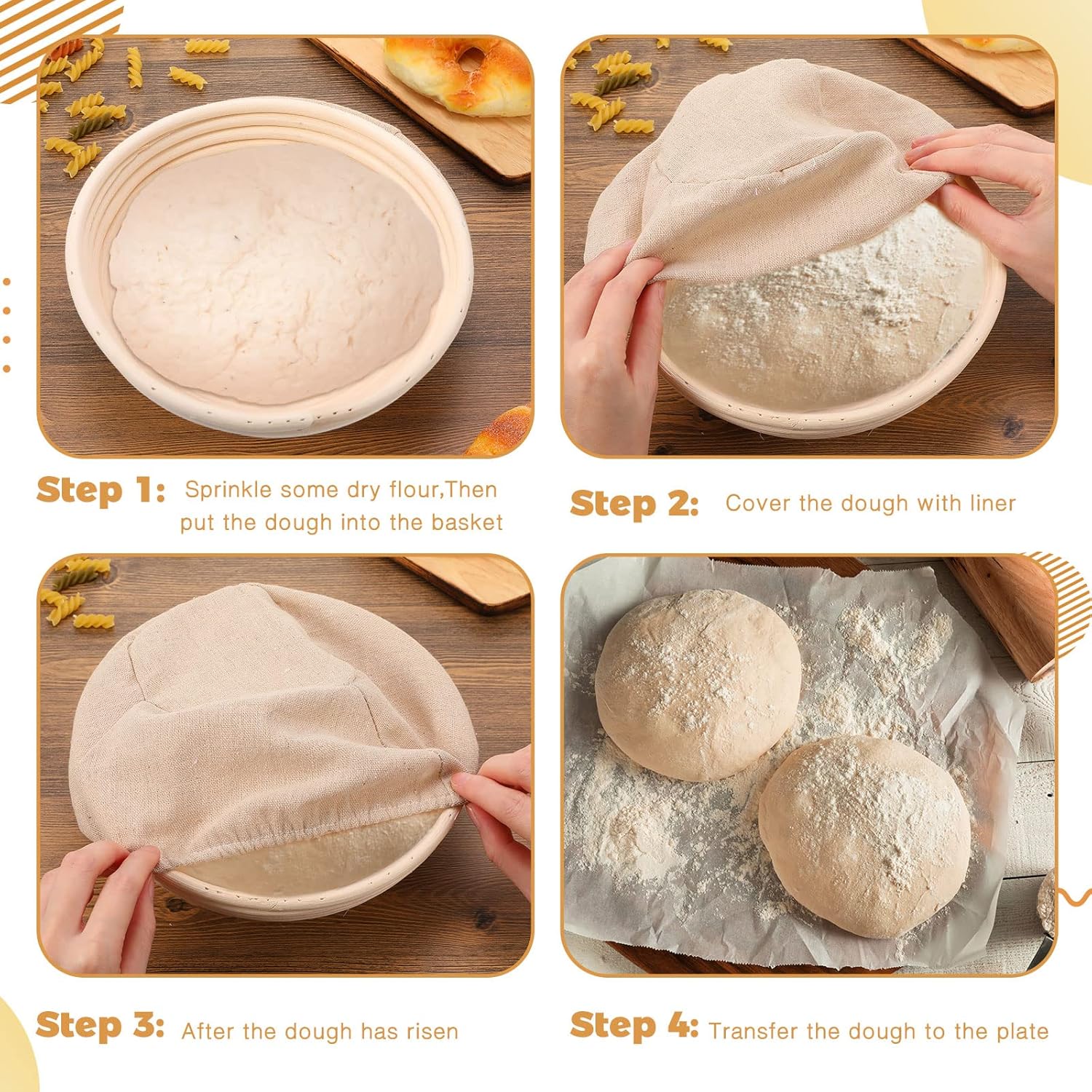 Patelai 10 Piece Sourdough Proofing Baskets with Liners and Scrapers