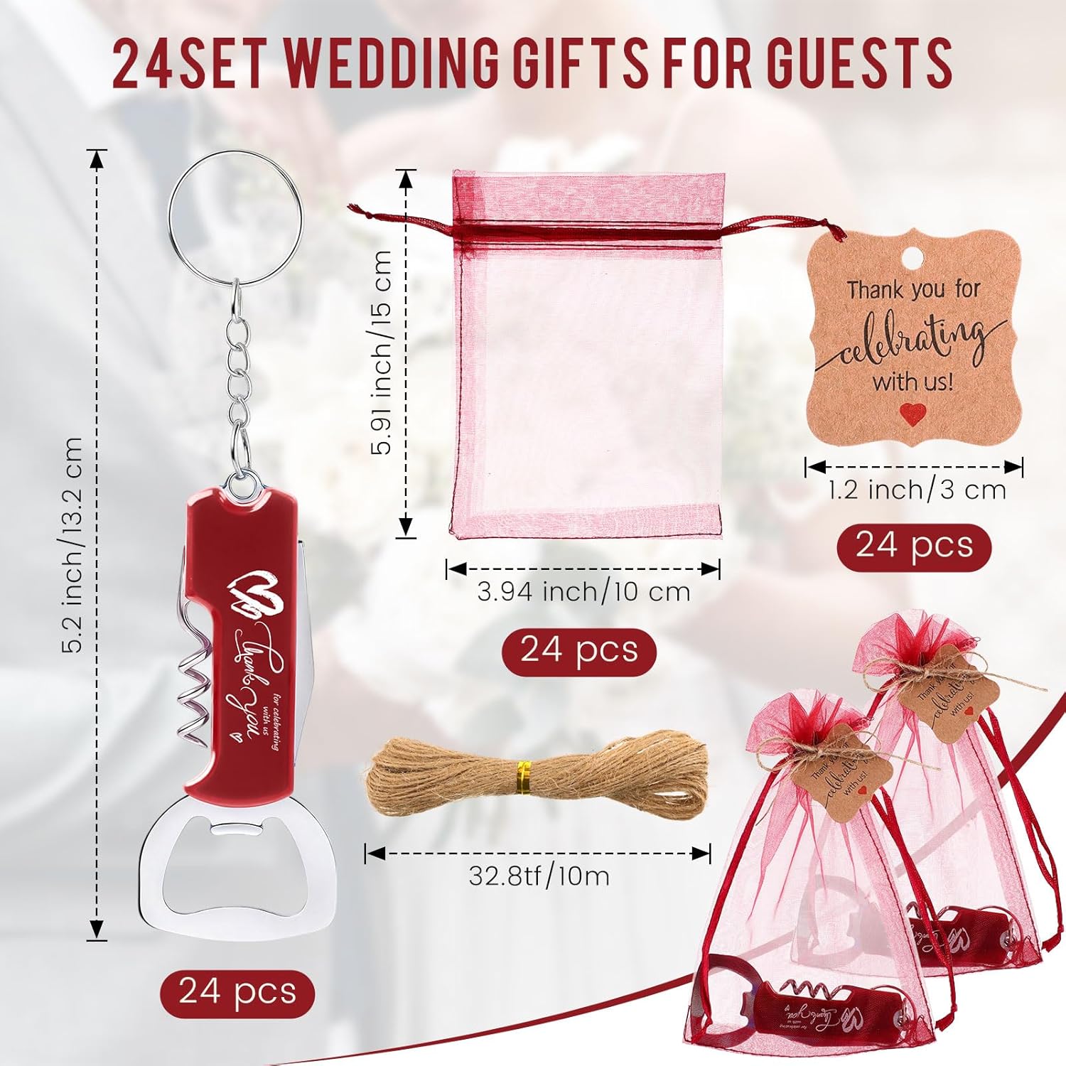 Vesici 24 Piece Wedding Favors Bottle Opener Keychains Set