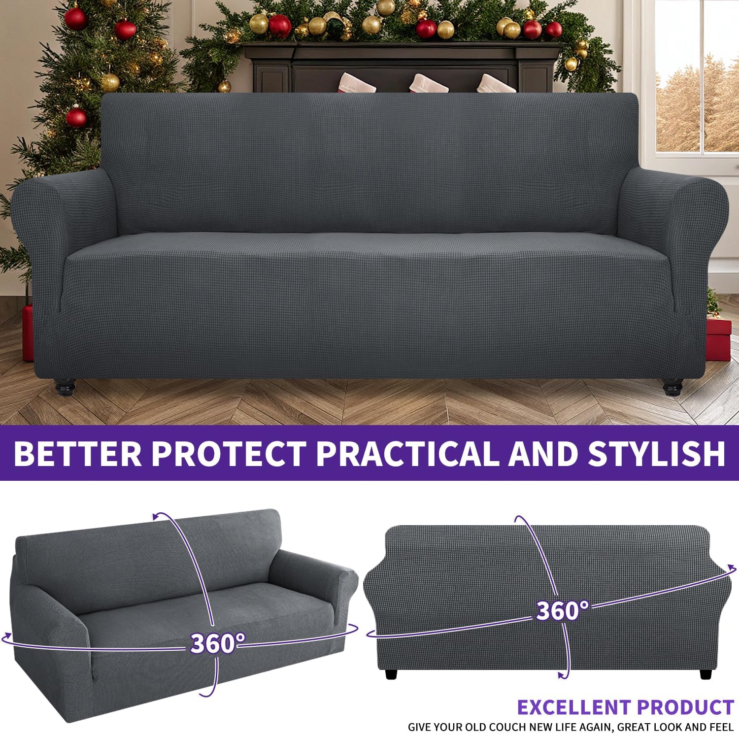 ZNSAYOTX Super Stretch Couch Cover Universal Fit for 3 Cushion Couch