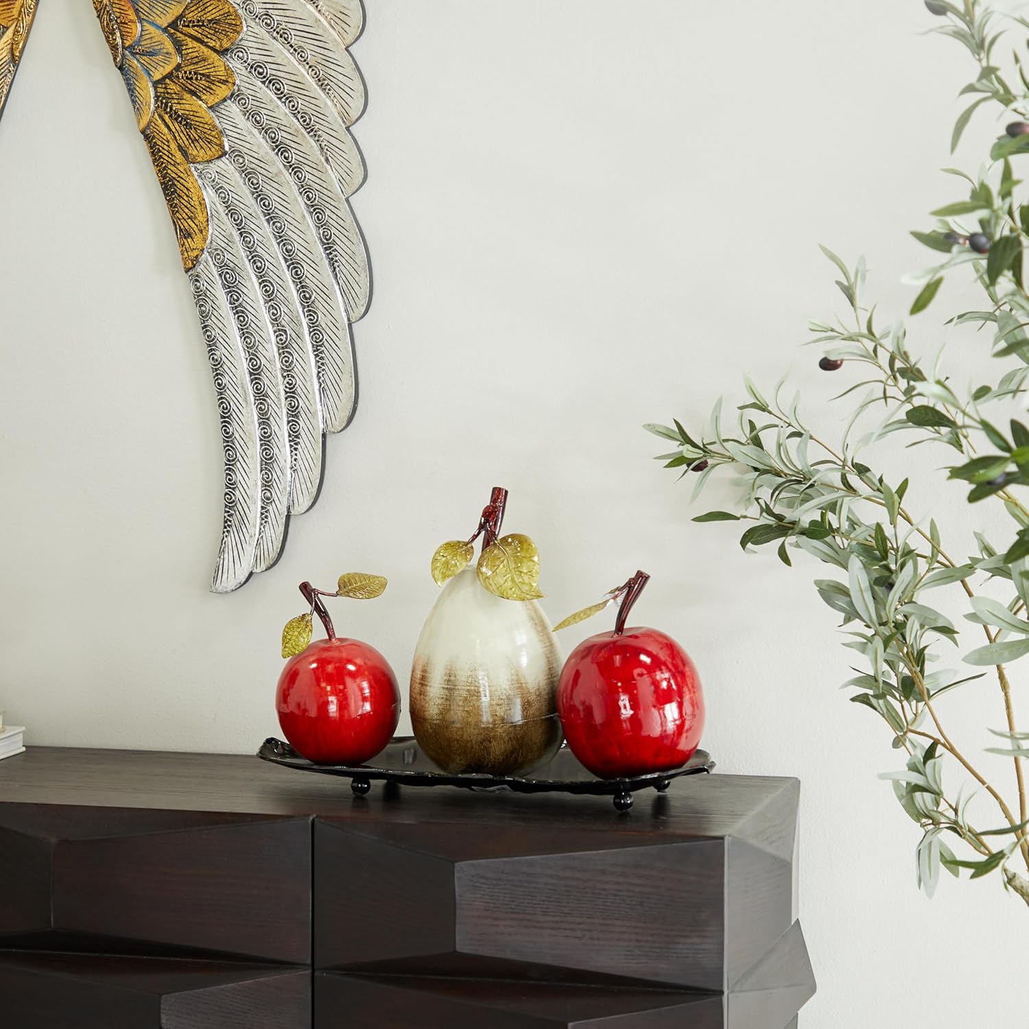 Deco 79 Red Metal Fruit Sculpture Decor Platter