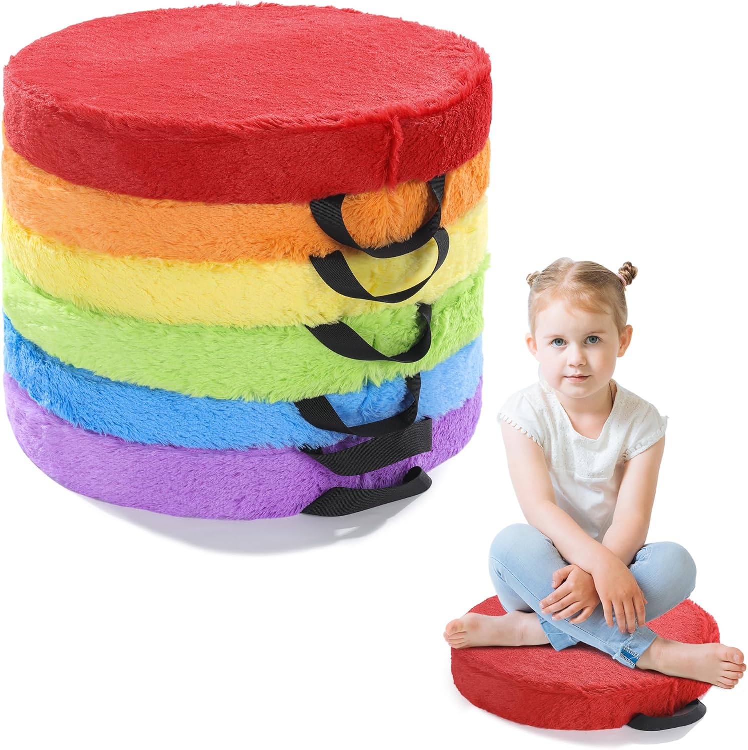 HOMBYS 6-Piece Furry Floor Cushion Set for Kids