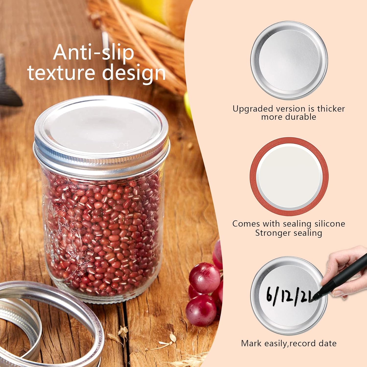 120 Pcs Canning Lids and Bands for 70MM Mason Jars