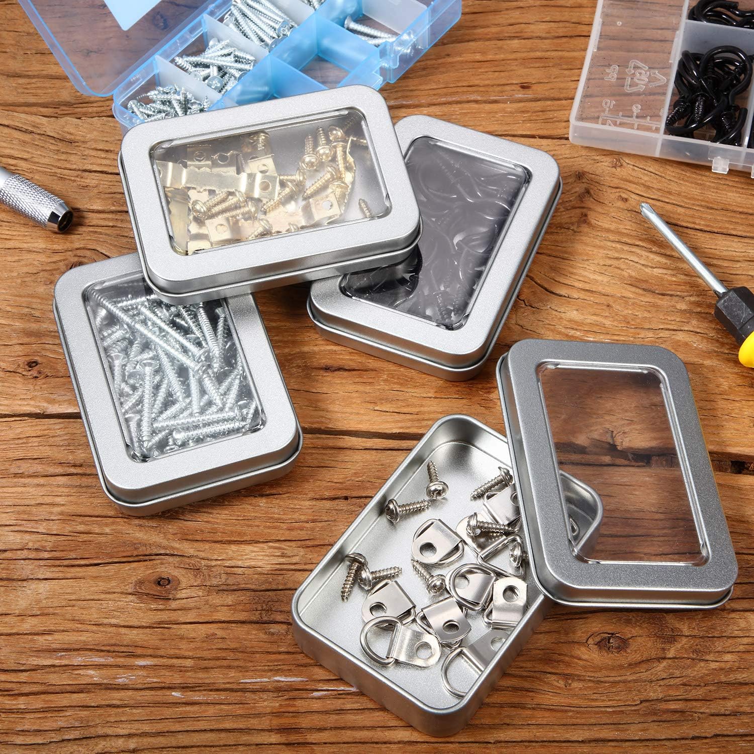 24 Piece Clear Top Tin Box Set with Lids Silver Storage Containers