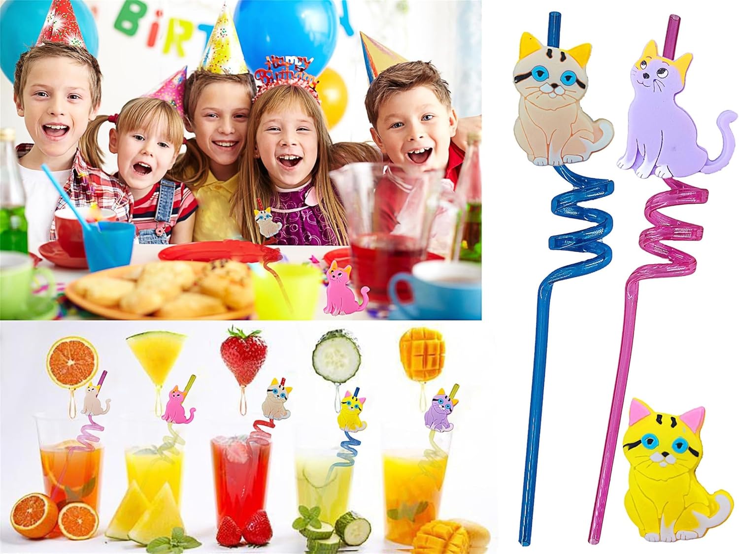 24 Bulk Cat Pattern Reusable Plastic Straws
