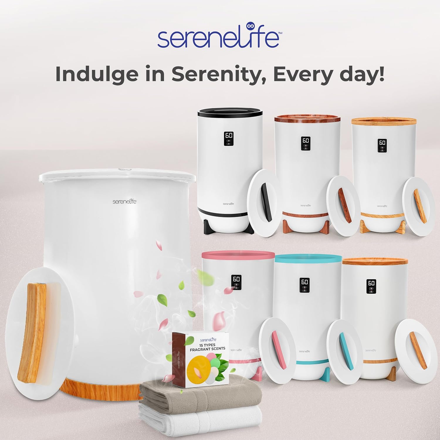 SereneLife Bucket Towel Warmers White Large Towel Heater for Spa and Bathroom