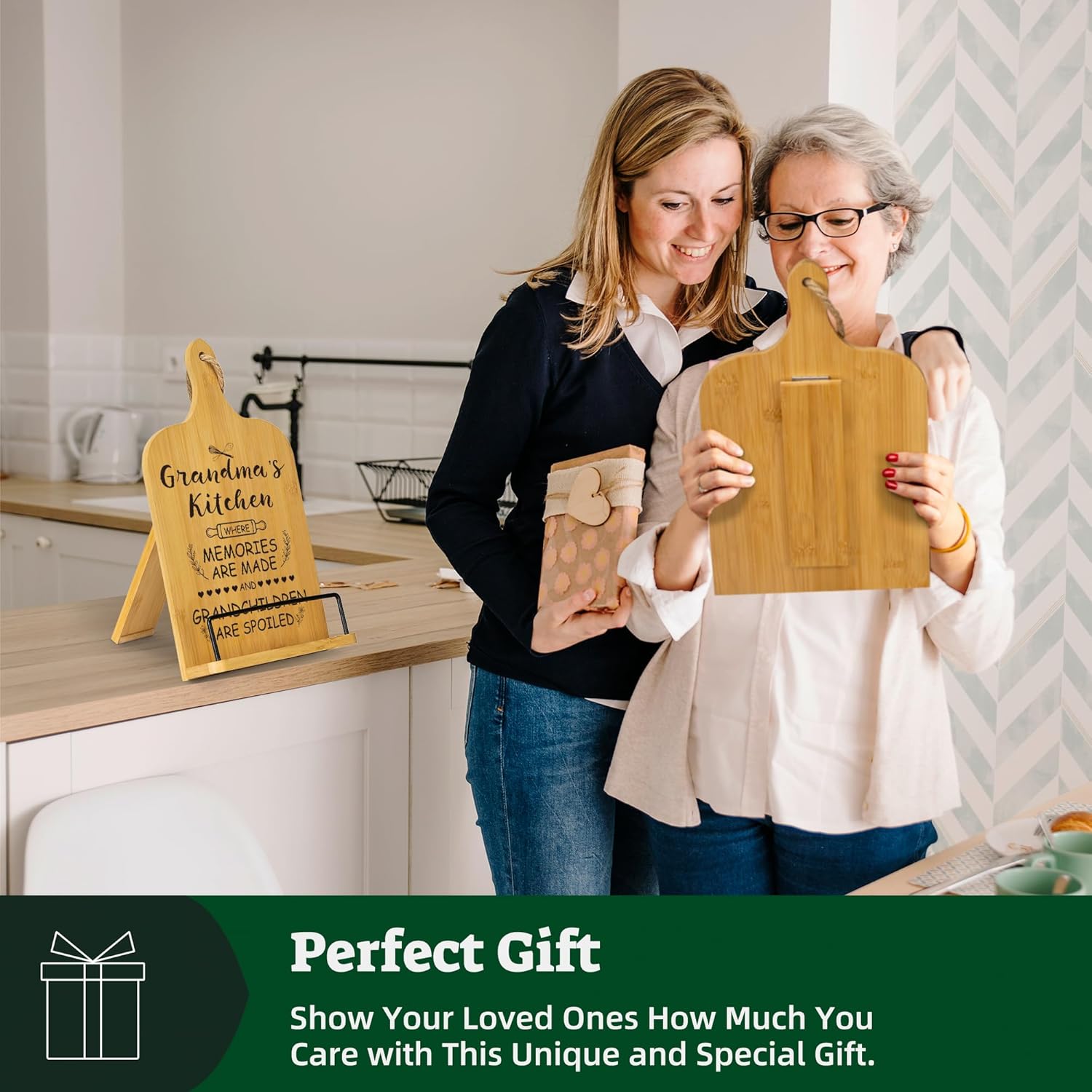 Bamboo Cutting Board with Conversion Chart and Cookbook Stand