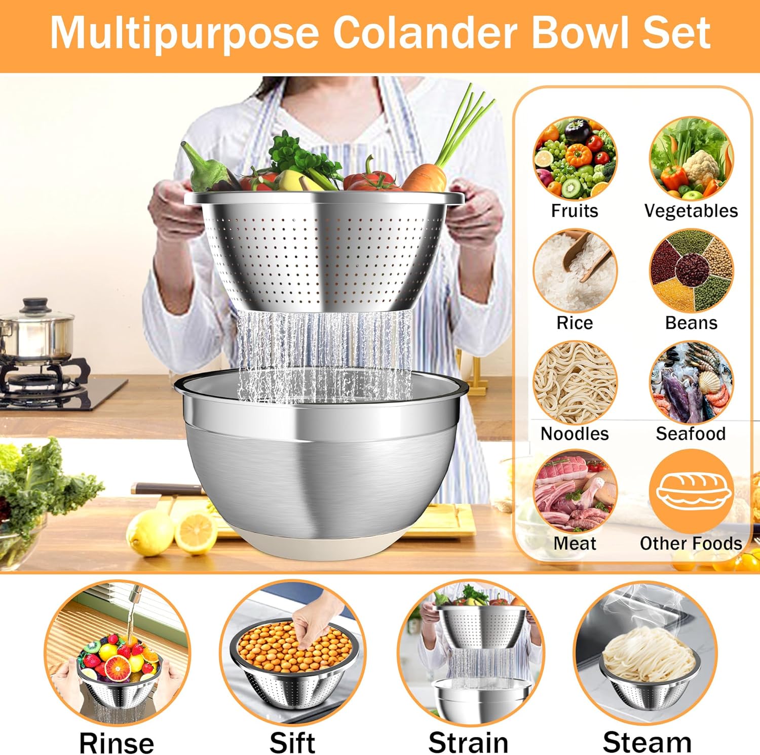 Nicdiet 3-Piece Stainless Steel Mixing Bowls with Airtight Lids